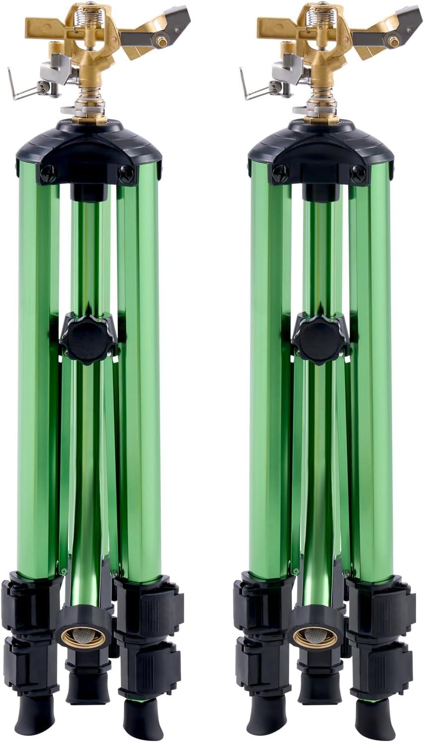 image:imageVEVOR Impact Sprinkler on Tripod Base 2 Packs Heavy Duty Tripod Sprinklers with Brass Head amp 34 NH Connector 360 Degree Large Area Irrigation Sprinkler Adjustable Heights Sprinkler for Yard2PC