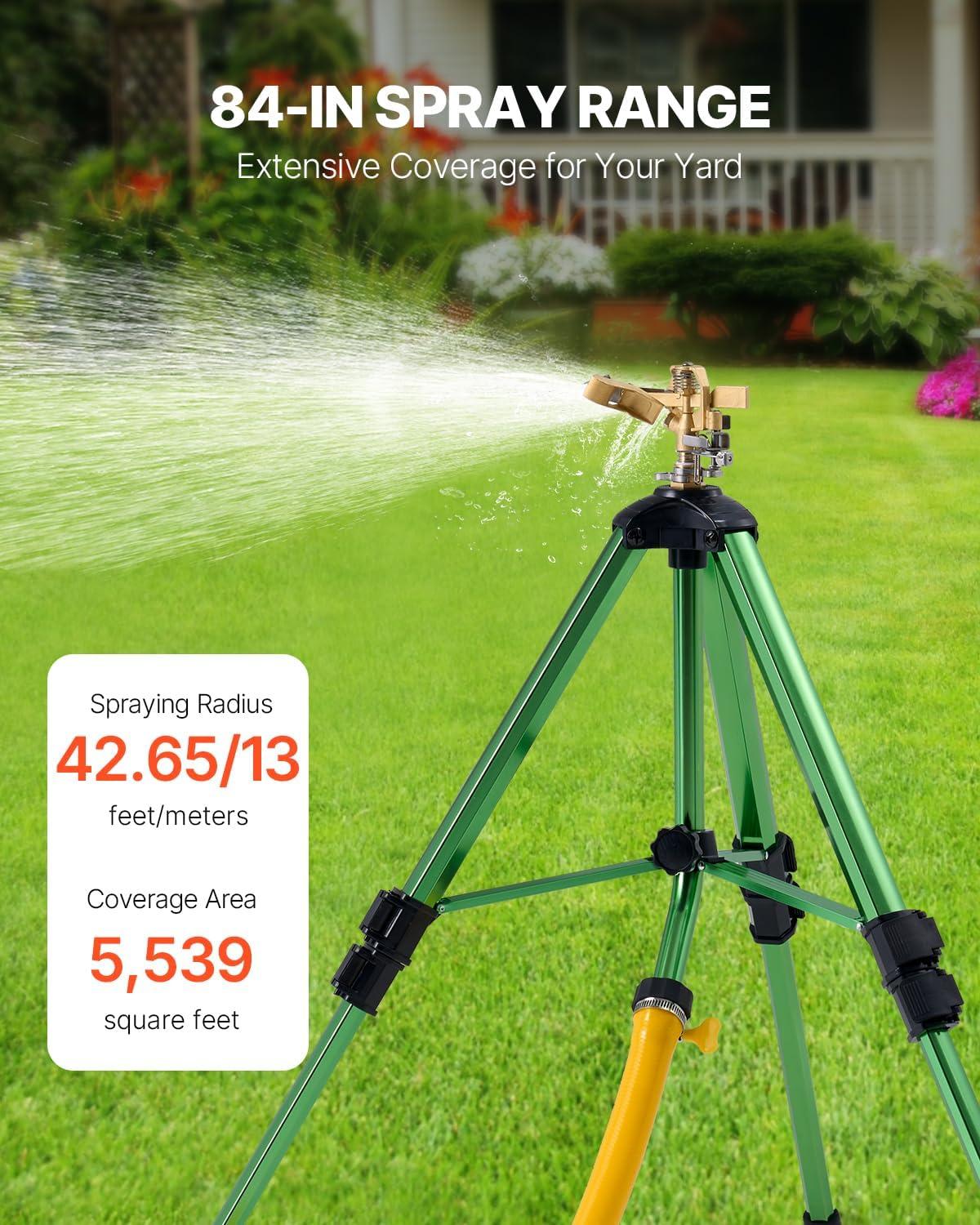image:imageVEVOR Impact Sprinkler on Tripod Base 2 Packs Heavy Duty Tripod Sprinklers with Brass Head amp 34 NH Connector 360 Degree Large Area Irrigation Sprinkler Adjustable Heights Sprinkler for Yard2PC