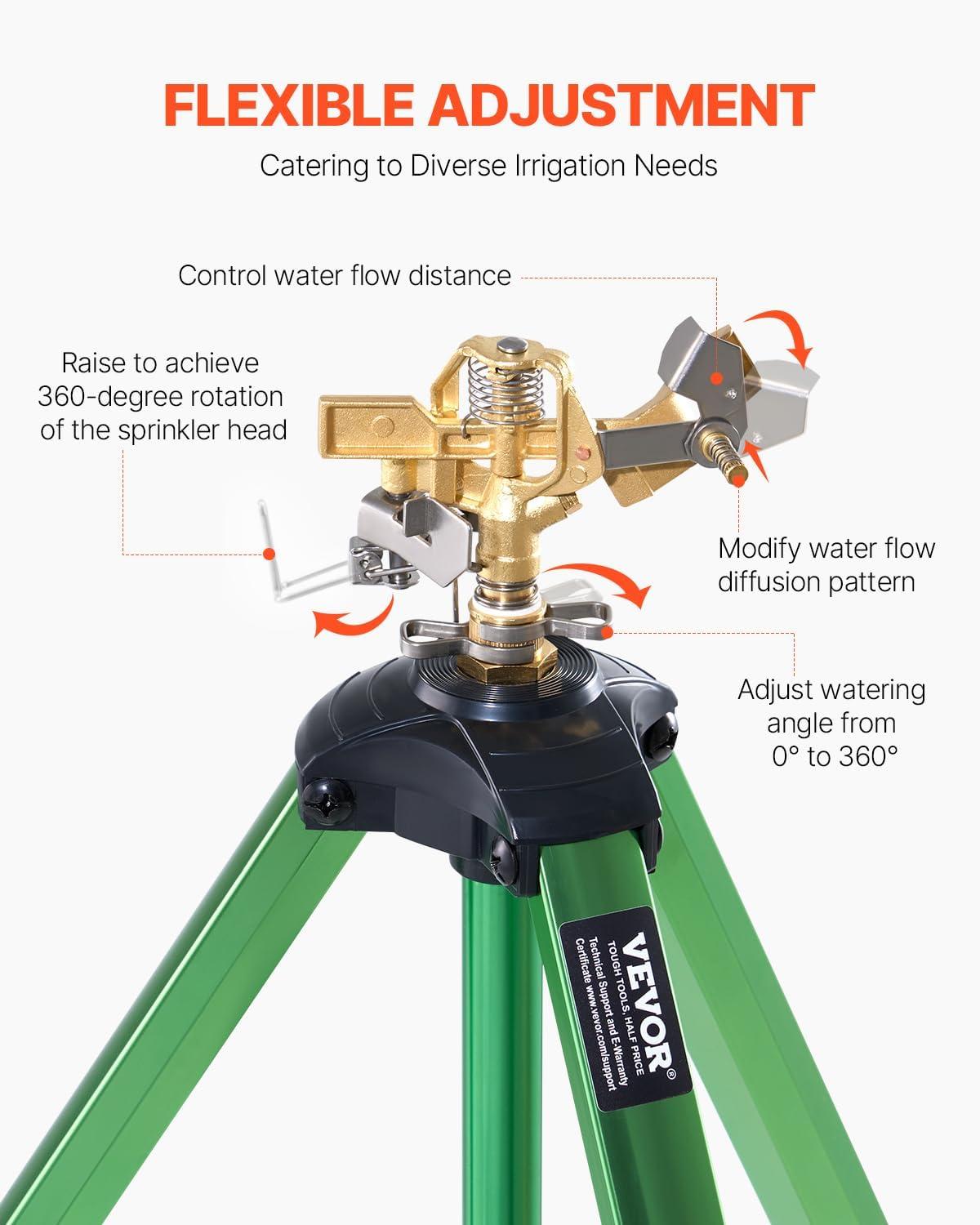 image:imageVEVOR Impact Sprinkler on Tripod Base 2 Packs Heavy Duty Tripod Sprinklers with Brass Head amp 34 NH Connector 360 Degree Large Area Irrigation Sprinkler Adjustable Heights Sprinkler for Yard2PC