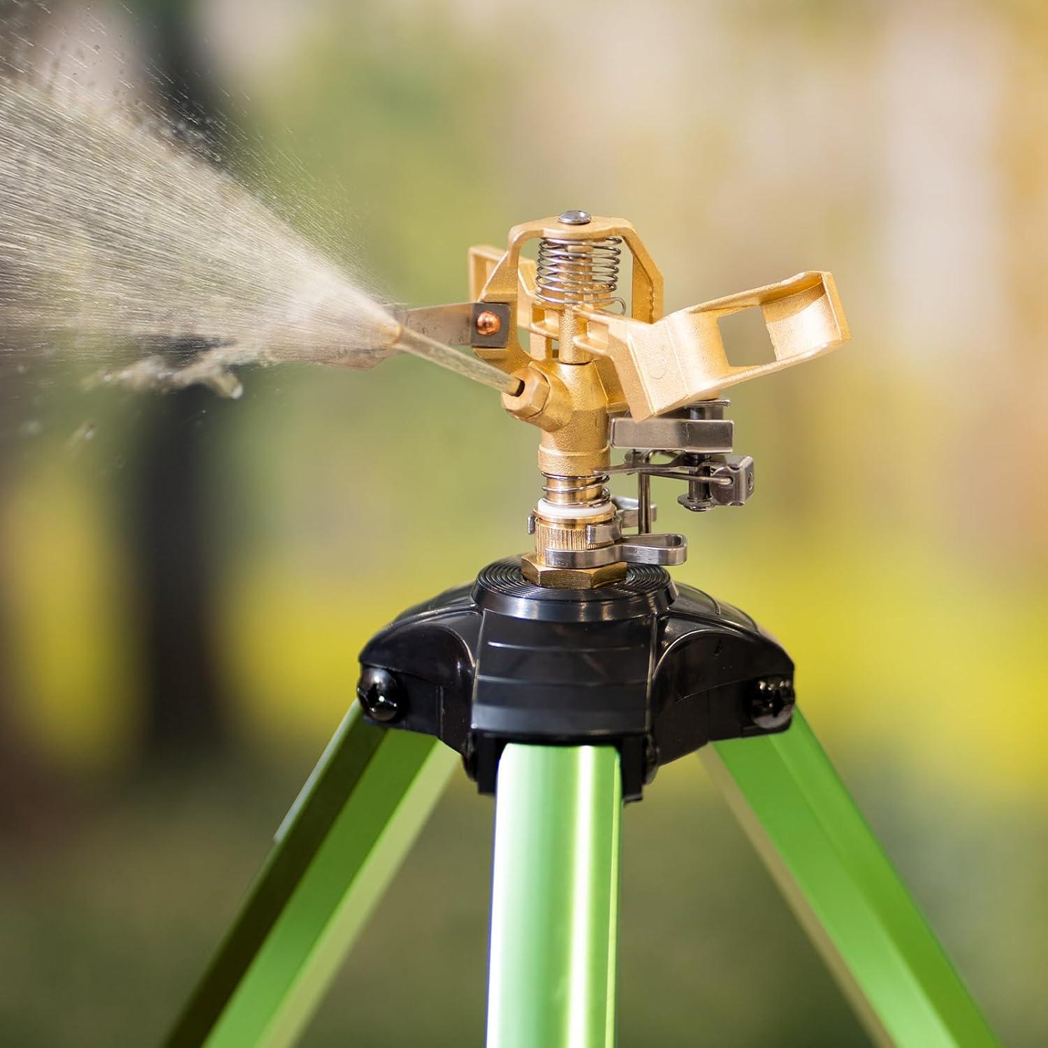 image:imageVEVOR Impact Sprinkler on Tripod Base 2 Packs Heavy Duty Tripod Sprinklers with Brass Head amp 34 NH Connector 360 Degree Large Area Irrigation Sprinkler Adjustable Heights Sprinkler for Yard2PC