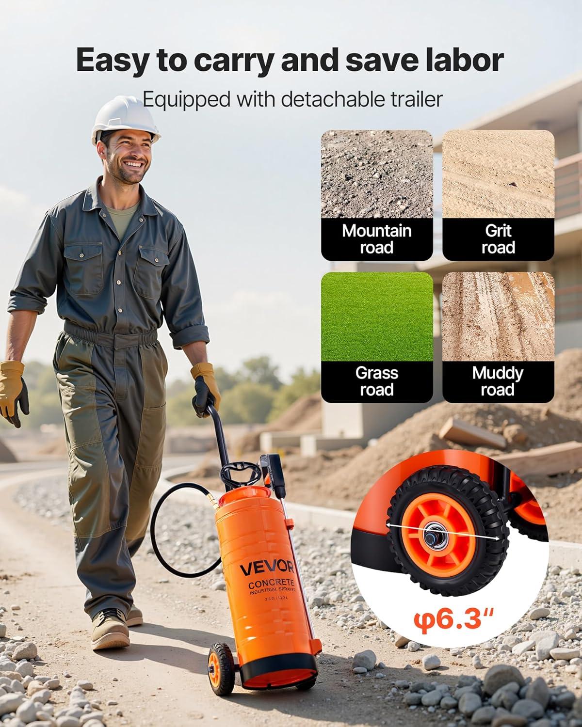 image:imageVEVOR Industrial Concrete Sprayer with Wheeled Cart 35 Gallon Stainless Steel Sprayer Heavy Duty TriPoxy Pump Sprayers 205Wand 48 amp 120Hoses 2 Brass Nozzles for Construction Lawn amp Garden35 Gal with Cart