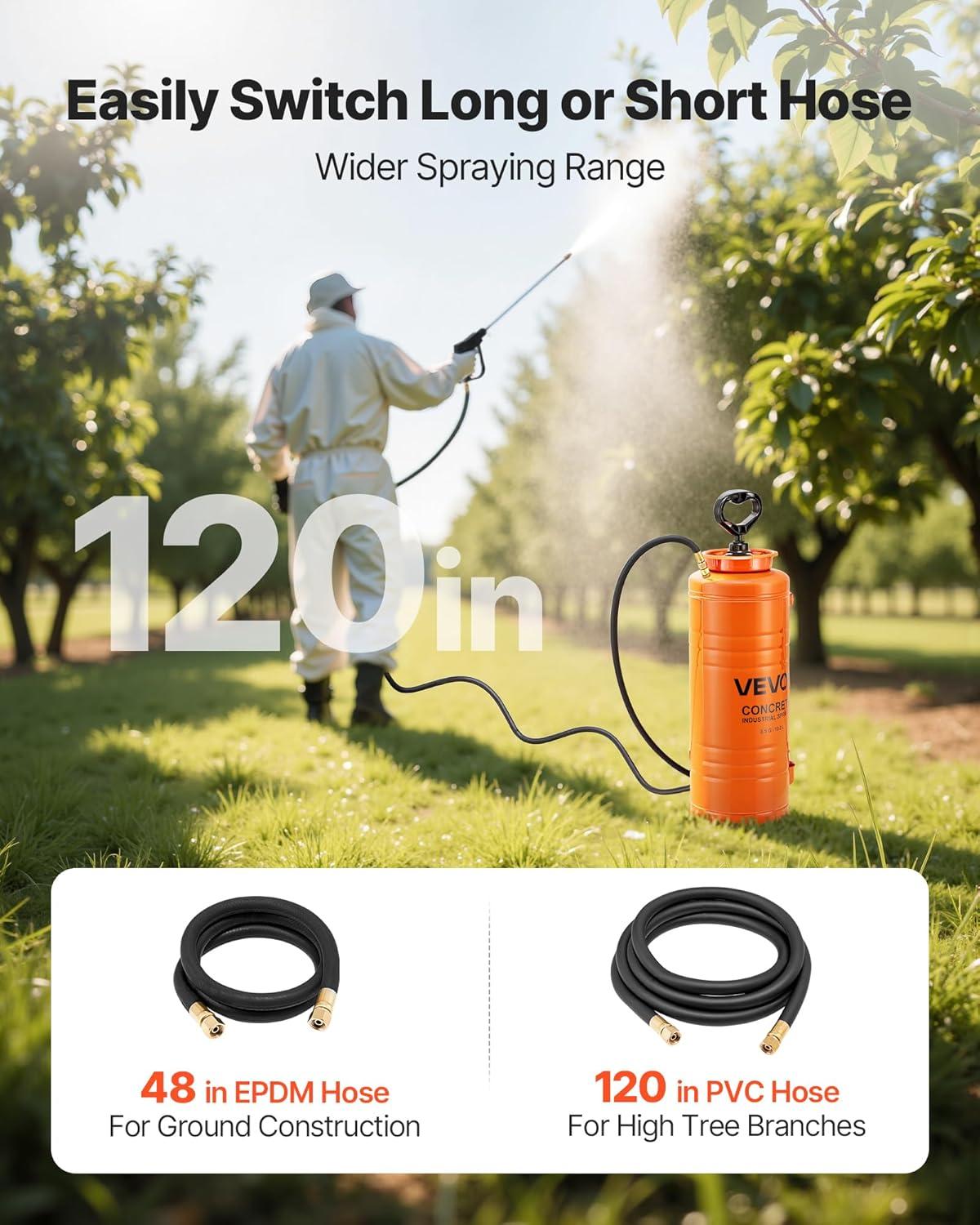 image:imageVEVOR Industrial Concrete Sprayer with Wheeled Cart 35 Gallon Stainless Steel Sprayer Heavy Duty TriPoxy Pump Sprayers 205Wand 48 amp 120Hoses 2 Brass Nozzles for Construction Lawn amp Garden35 Gal Basic