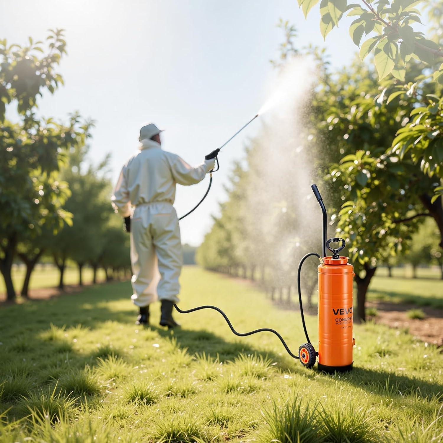 image:imageVEVOR Industrial Concrete Sprayer with Wheeled Cart 35 Gallon Stainless Steel Sprayer Heavy Duty TriPoxy Pump Sprayers 205Wand 48 amp 120Hoses 2 Brass Nozzles for Construction Lawn amp Garden45 Gal with Cart
