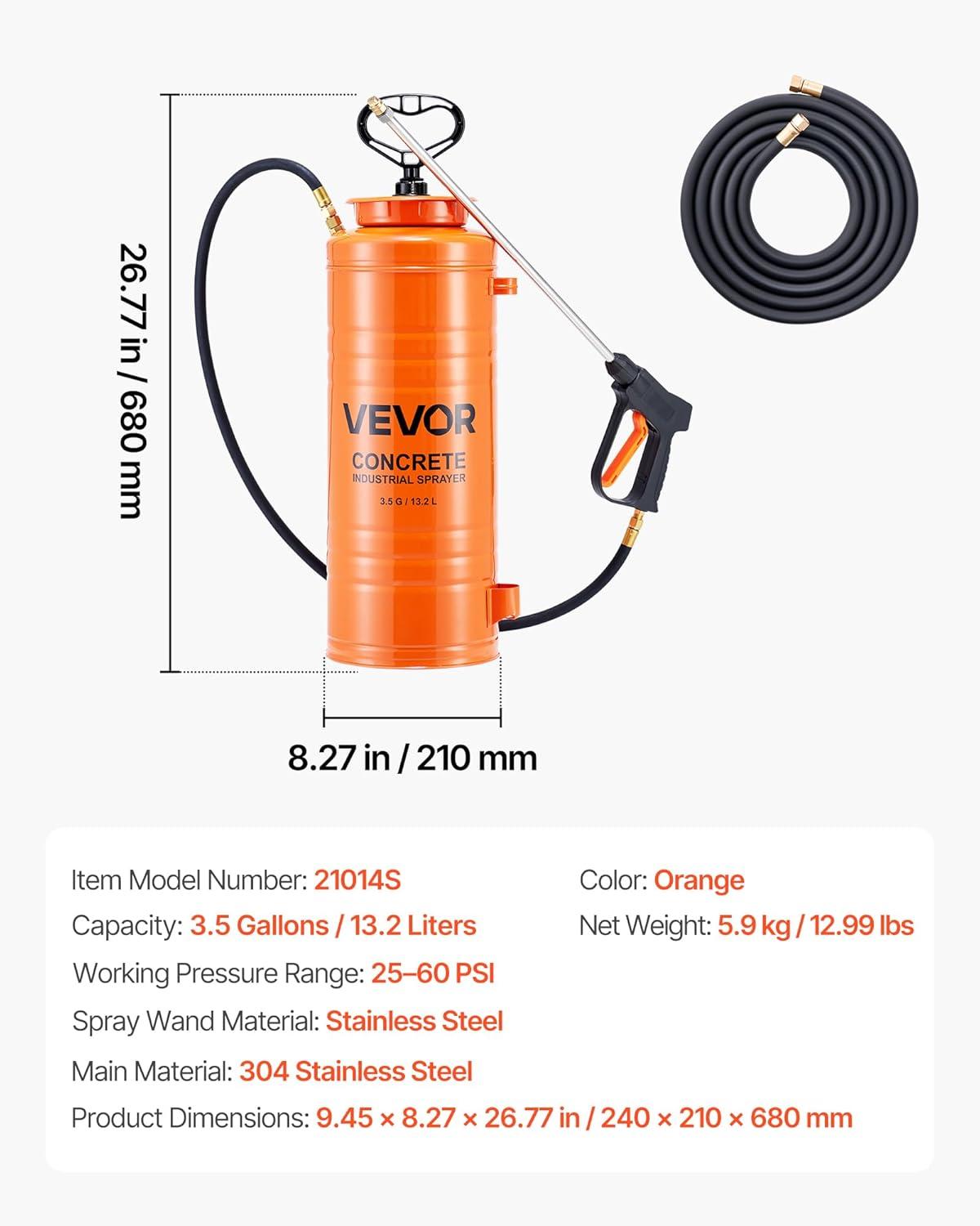 image:imageVEVOR Industrial Concrete Sprayer with Wheeled Cart 35 Gallon Stainless Steel Sprayer Heavy Duty TriPoxy Pump Sprayers 205Wand 48 amp 120Hoses 2 Brass Nozzles for Construction Lawn amp Garden35 Gal Basic