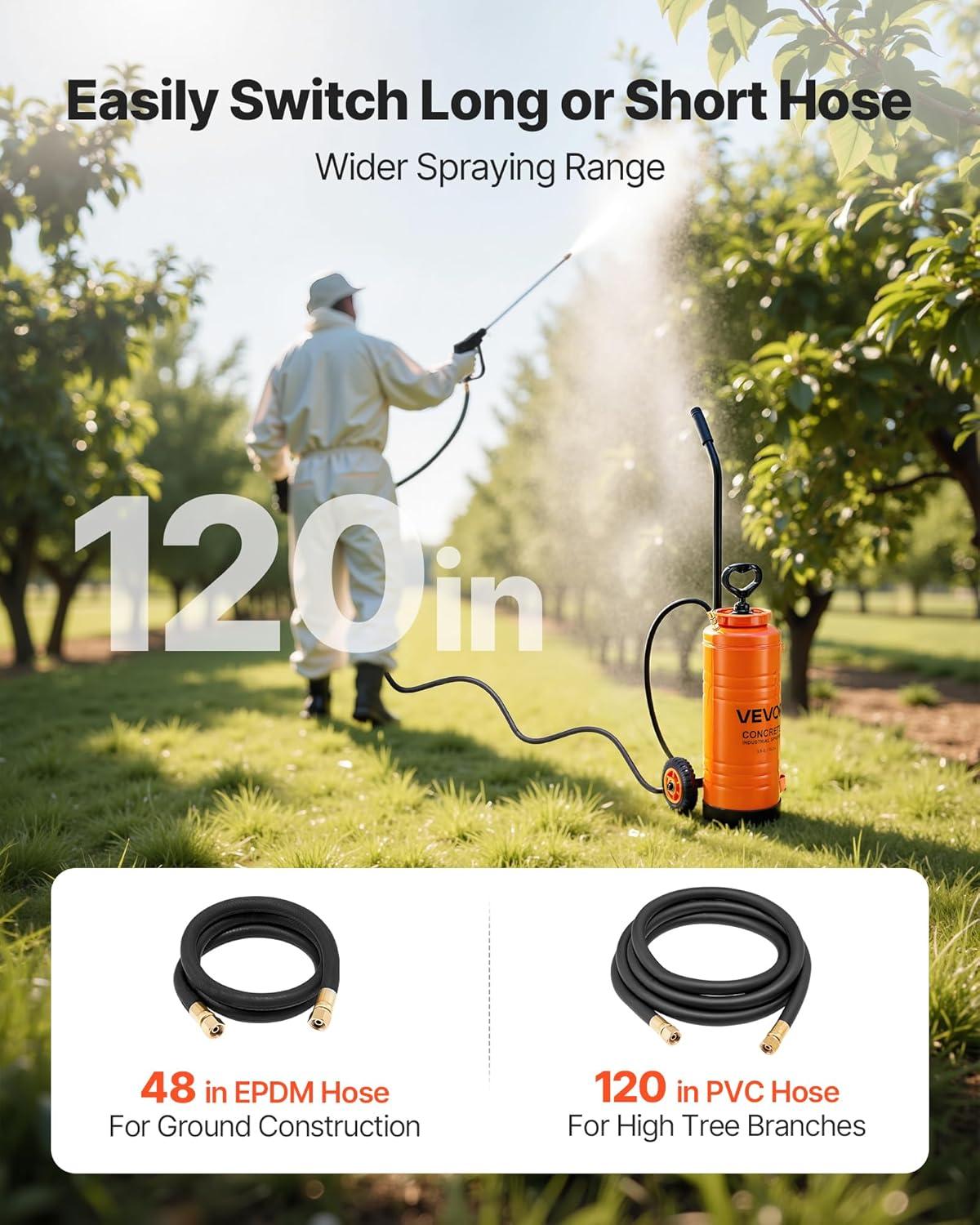 image:imageVEVOR Industrial Concrete Sprayer with Wheeled Cart 35 Gallon Stainless Steel Sprayer Heavy Duty TriPoxy Pump Sprayers 205Wand 48 amp 120Hoses 2 Brass Nozzles for Construction Lawn amp Garden35 Gal with Cart