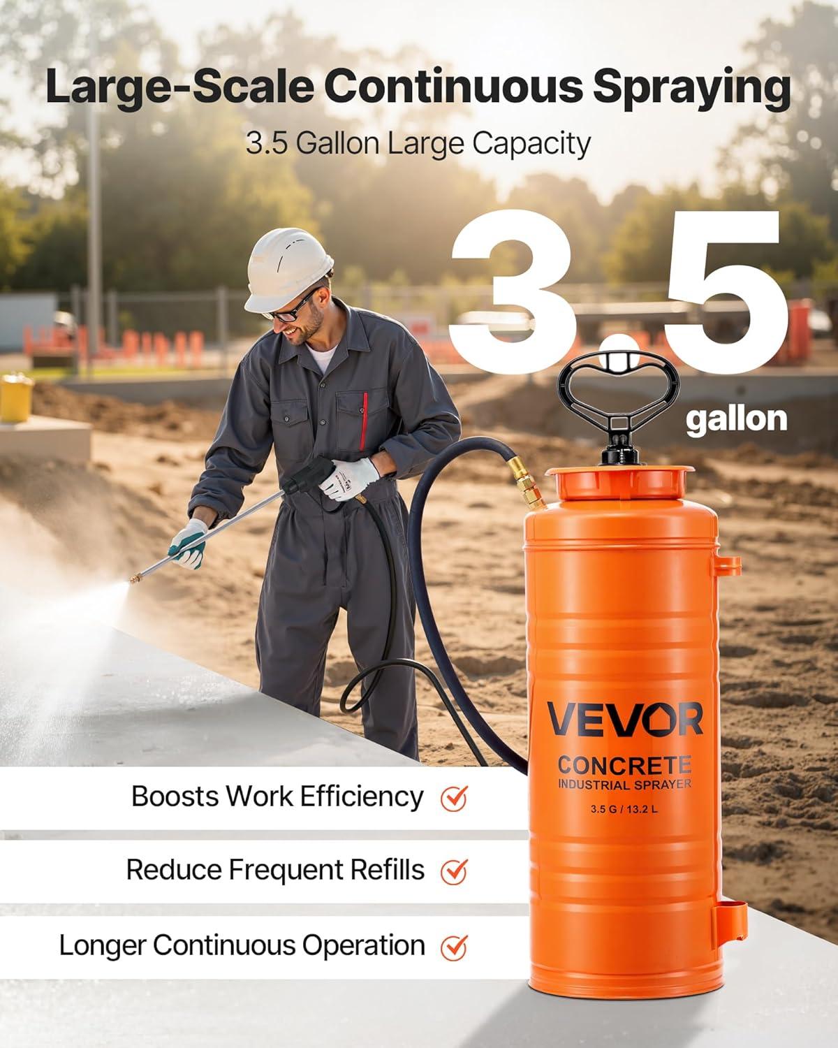 image:imageVEVOR Industrial Concrete Sprayer with Wheeled Cart 35 Gallon Stainless Steel Sprayer Heavy Duty TriPoxy Pump Sprayers 205Wand 48 amp 120Hoses 2 Brass Nozzles for Construction Lawn amp Garden35 Gal Basic