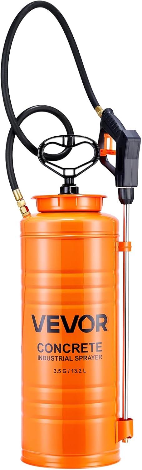 image:imageVEVOR Industrial Concrete Sprayer with Wheeled Cart 35 Gallon Stainless Steel Sprayer Heavy Duty TriPoxy Pump Sprayers 205Wand 48 amp 120Hoses 2 Brass Nozzles for Construction Lawn amp Garden35 Gal Basic