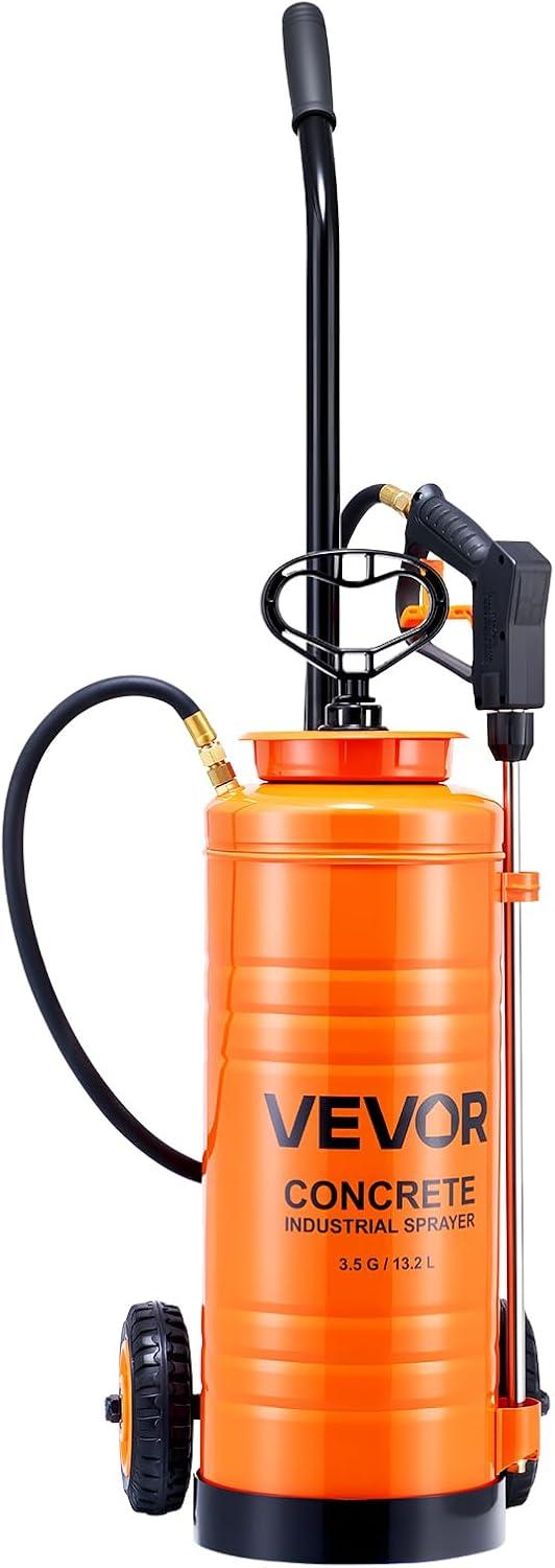 image:imageVEVOR Industrial Concrete Sprayer with Wheeled Cart 35 Gallon Stainless Steel Sprayer Heavy Duty TriPoxy Pump Sprayers 205Wand 48 amp 120Hoses 2 Brass Nozzles for Construction Lawn amp Garden35 Gal with Cart