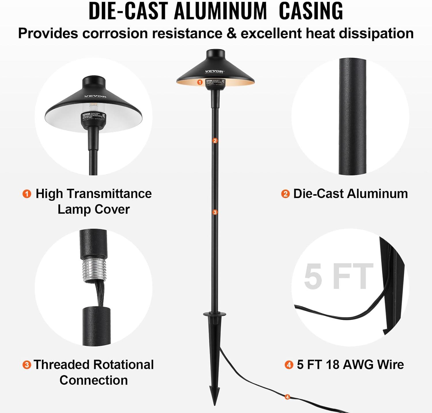 image:imageVEVOR Landscape Lighting 6W Low Voltage LED Landscape Lights IP66 Waterproof Landscape Spotlights Yard Lawn Garden Pathway Outdoor Lights 12V 24V 450LM Warm White 3000K 12 Pack with ConnectorsOutdoorWalkway Lights