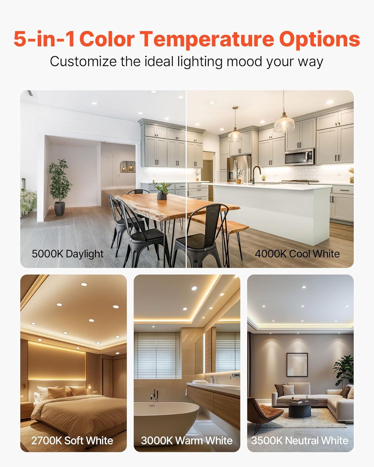 image:imageVEVOR Landscape Lighting 6W Low Voltage LED Landscape Lights IP66 Waterproof Landscape Spotlights Yard Lawn Garden Pathway Outdoor Lights 12V 24V 450LM Warm White 3000K 12 Pack with ConnectorsIndoorLED Recessed Lighting