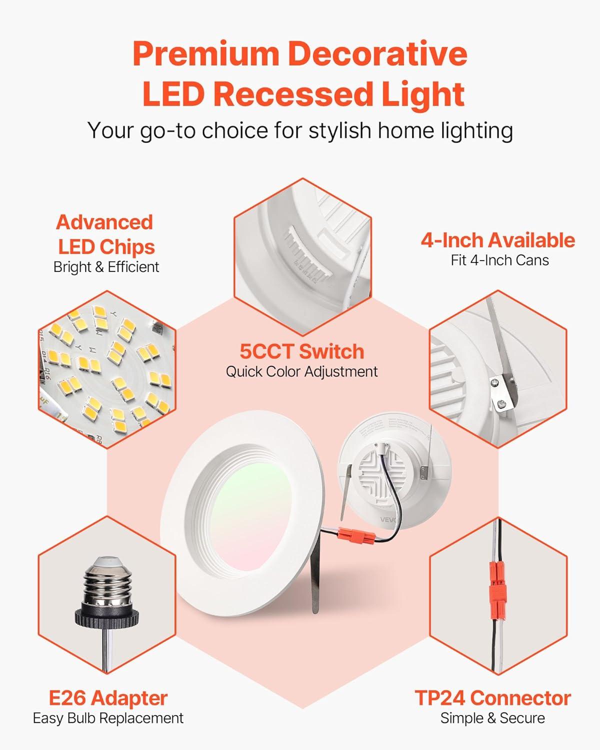 image:imageVEVOR Landscape Lighting 6W Low Voltage LED Landscape Lights IP66 Waterproof Landscape Spotlights Yard Lawn Garden Pathway Outdoor Lights 12V 24V 450LM Warm White 3000K 12 Pack with ConnectorsIndoorLED Recessed Lighting