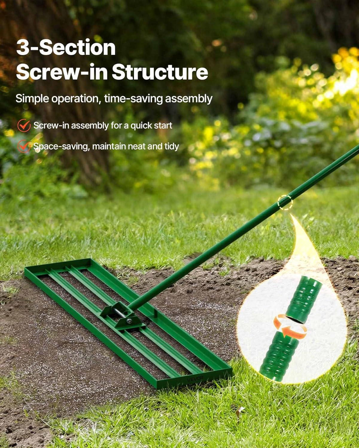 image:imageVEVOR Lawn Leveling Rake 48 in x 10 in Level Lawn Tool HeavyDuty Lawn Leveler with 78 in Steel Extended Handle Rake Suit CPPZP1048000TBPBMV0