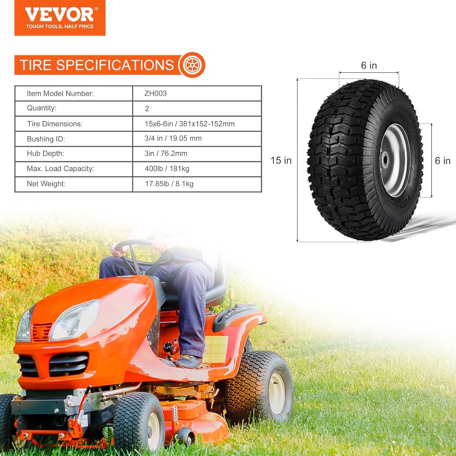 image:imageVEVOR Lawn Mower Tires with Rim 20x88 Tubeless Tractor Tires 2Pack Tire and Wheel Assembly STurf Pneumatic Tires with 35 Offset Hub and 34 Bushing Size for Riding Mowers Lawn TractorsTube with Rim Centered Hub