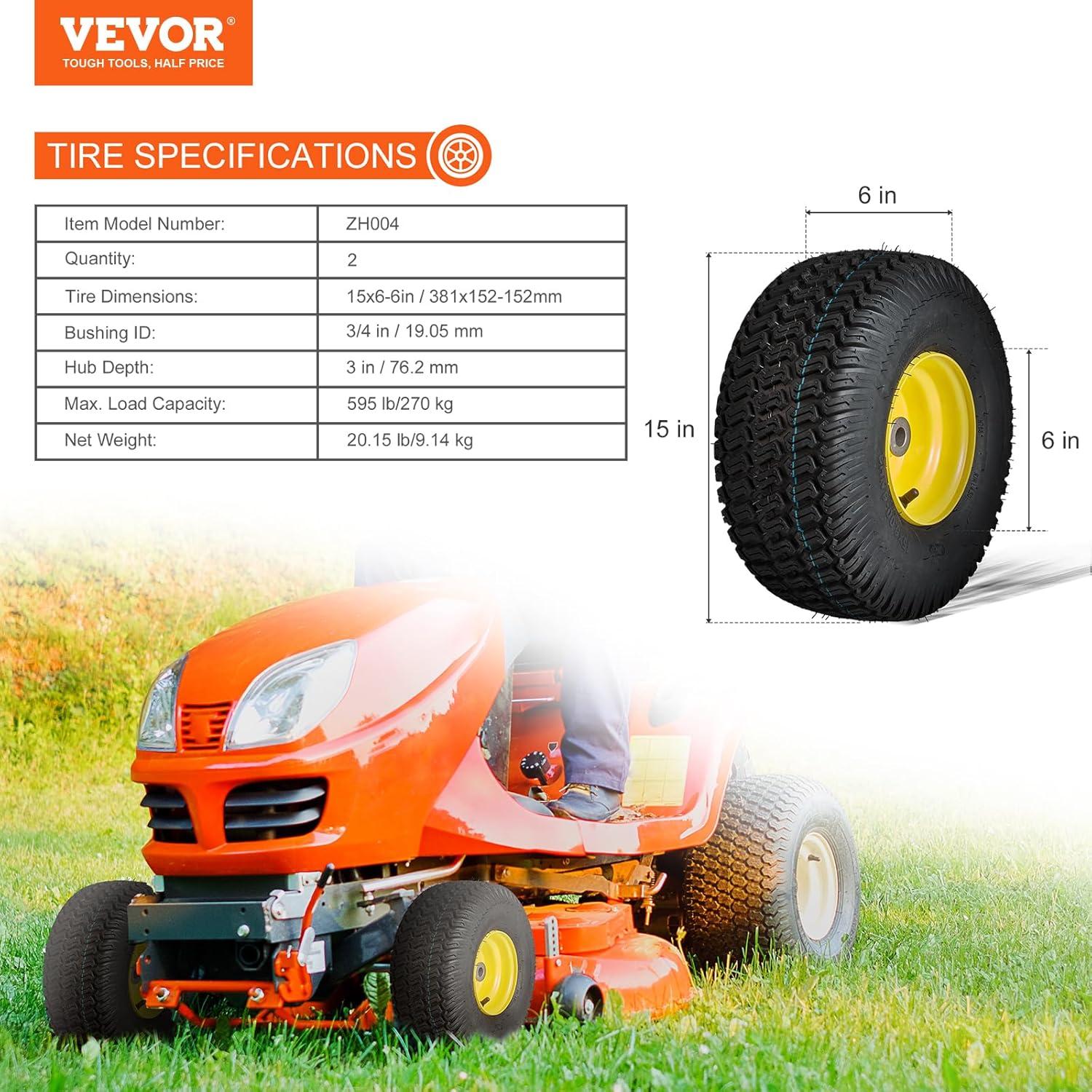 image:imageVEVOR Lawn Mower Tires with Rim 20x88 Tubeless Tractor Tires 2Pack Tire and Wheel Assembly STurf Pneumatic Tires with 35 Offset Hub and 34 Bushing Size for Riding Mowers Lawn TractorsTubeless with Rim Offset Hub