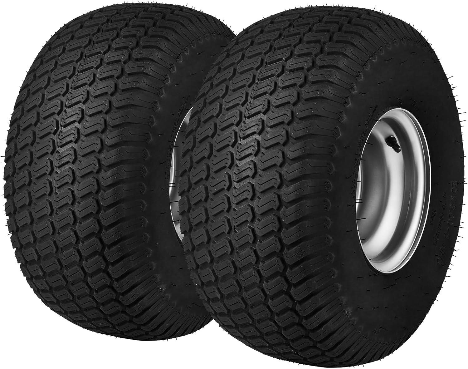 image:imageVEVOR Lawn Mower Tires with Rim 20x88 Tubeless Tractor Tires 2Pack Tire and Wheel Assembly STurf Pneumatic Tires with 35 Offset Hub and 34 Bushing Size for Riding Mowers Lawn TractorsTubeless with Rim
