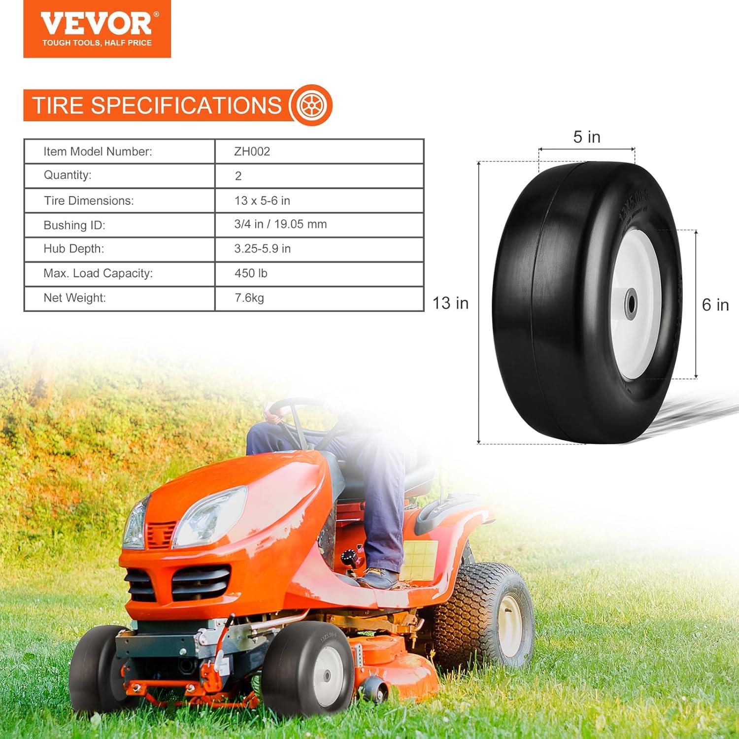 image:imageVEVOR Lawn Mower Tires with Rim 20x88 Tubeless Tractor Tires 2Pack Tire and Wheel Assembly STurf Pneumatic Tires with 35 Offset Hub and 34 Bushing Size for Riding Mowers Lawn TractorsTubeless with Rim