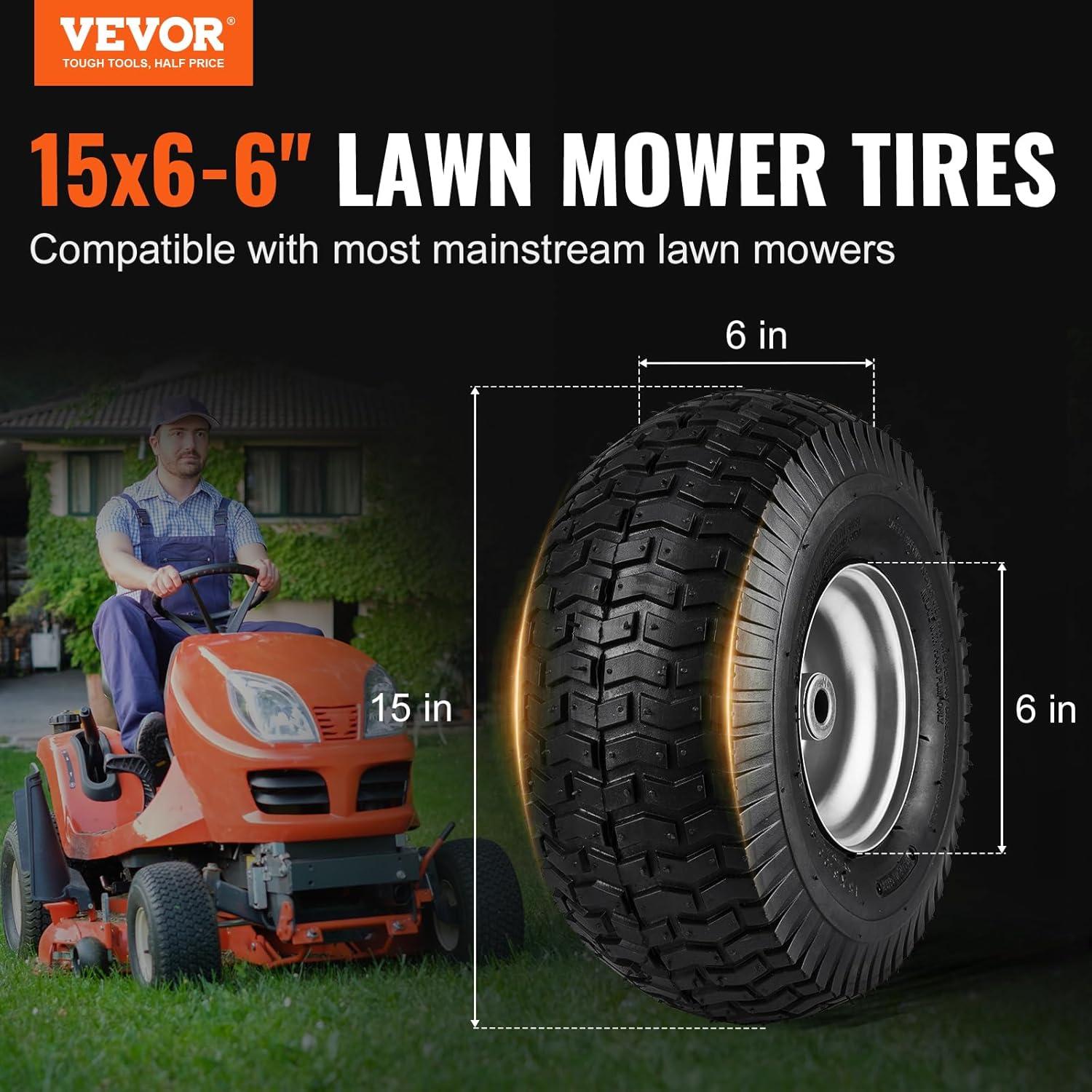 image:imageVEVOR Lawn Mower Tires with Rim 20x88 Tubeless Tractor Tires 2Pack Tire and Wheel Assembly STurf Pneumatic Tires with 35 Offset Hub and 34 Bushing Size for Riding Mowers Lawn TractorsTube with Rim Centered Hub