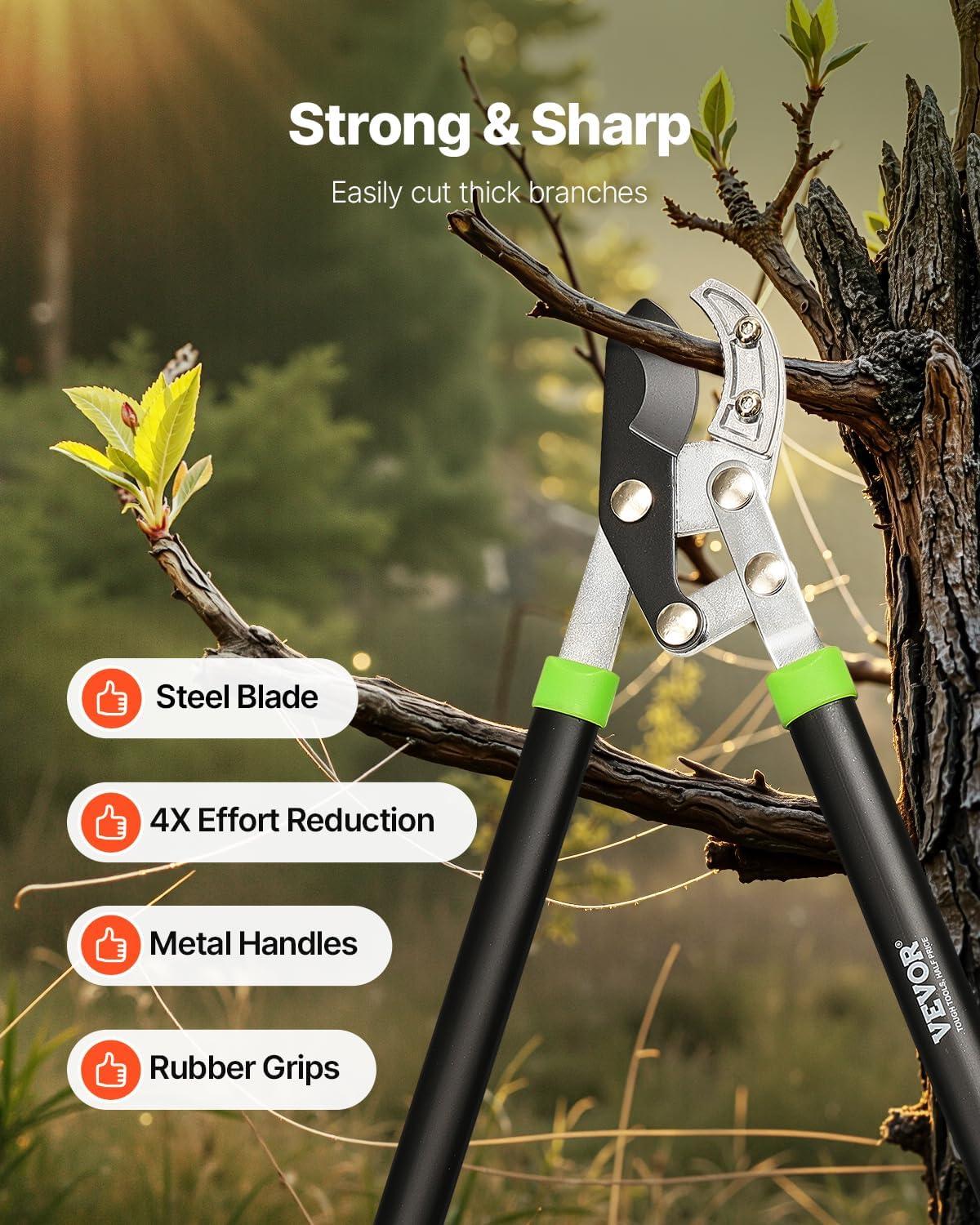 image:imageVEVOR Loppers for Tree Trimming 32 inch Garden Anvil Trimmer with Compound Action Sharp Steel Blade Heavy Duty Tree Branch Cutter Up to 2 inch Dia Cut Capacity Ergonomically Designed Handles