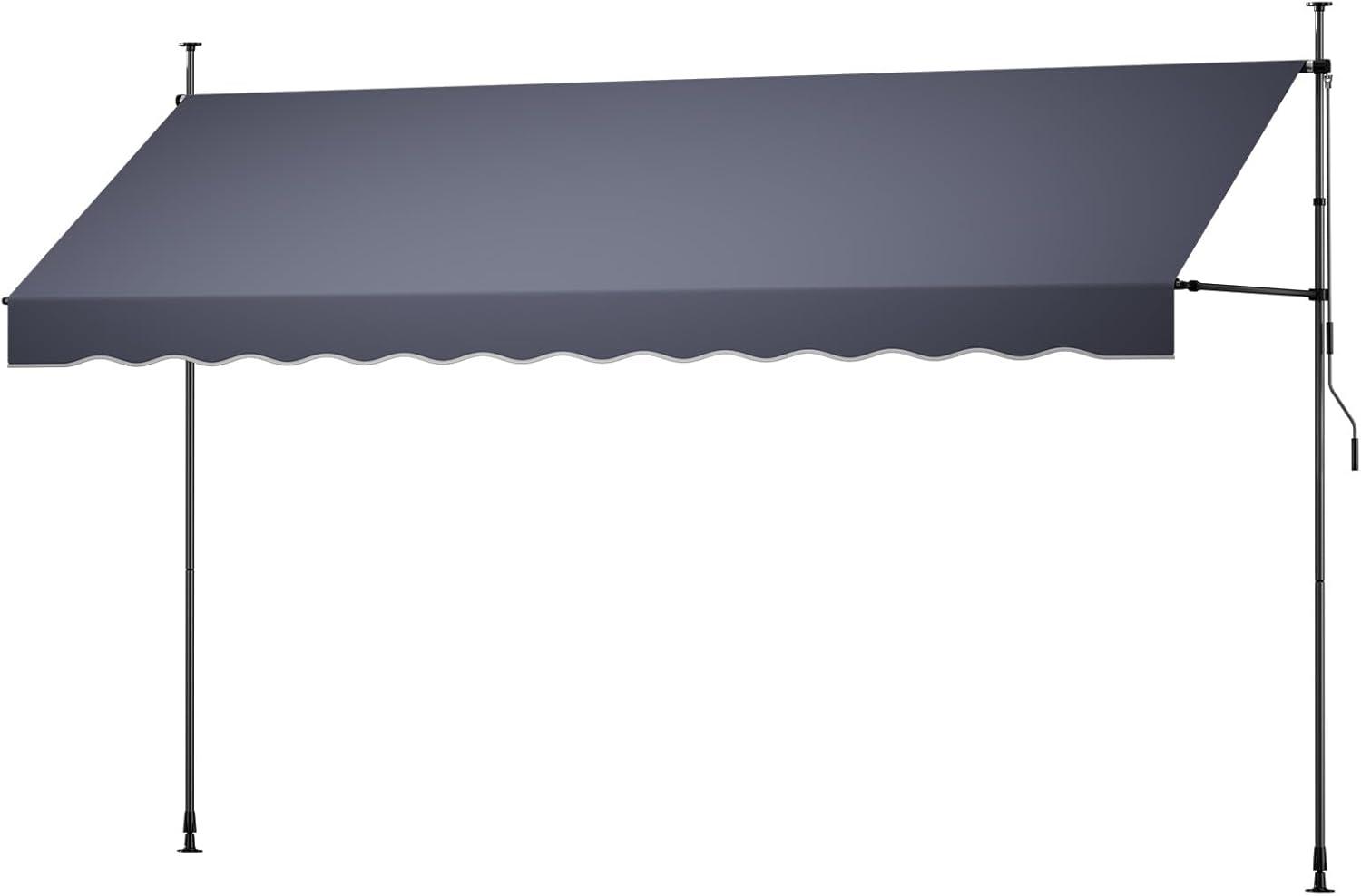 image:imageVEVOR Manual Retractable Awning 157 Outdoor Retractable Patio Awning Sunshade Shelter Height Adjustable Patio Door Window Canopy with Manual Crank Handle for Backyard Garden Balcony Dark Gray