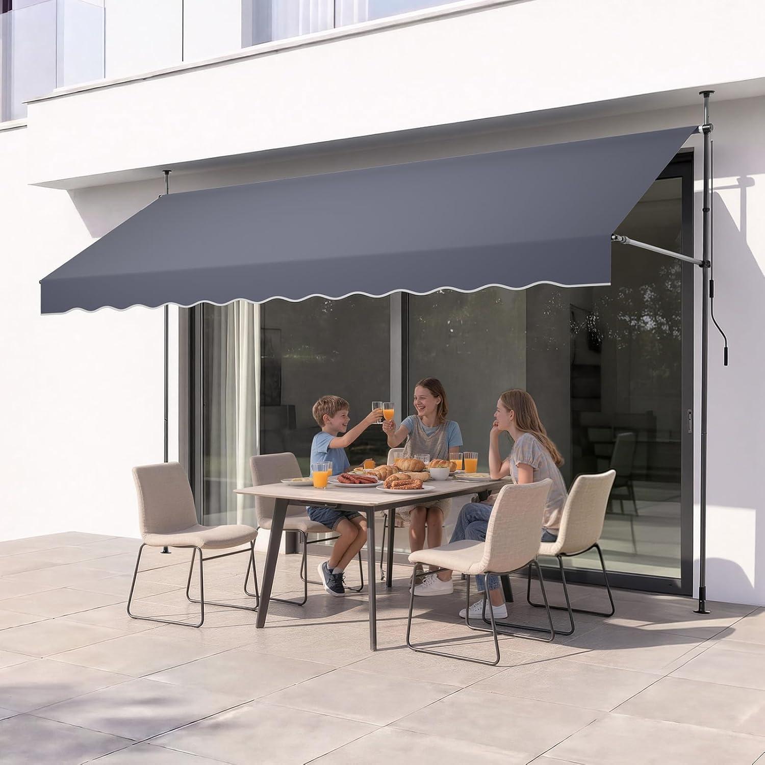 image:imageVEVOR Manual Retractable Awning 157 Outdoor Retractable Patio Awning Sunshade Shelter Height Adjustable Patio Door Window Canopy with Manual Crank Handle for Backyard Garden Balcony Dark Gray