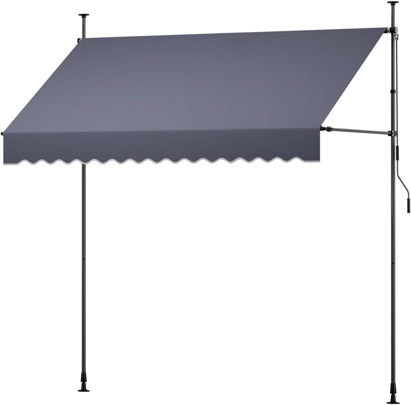 image:imageVEVOR Manual Retractable Awning 98 Outdoor Retractable Patio Awning Sunshade Shelter Height Adjustable Patio Door Window Canopy with Manual Crank Handle for Backyard Garden Balcony Dark Gray
