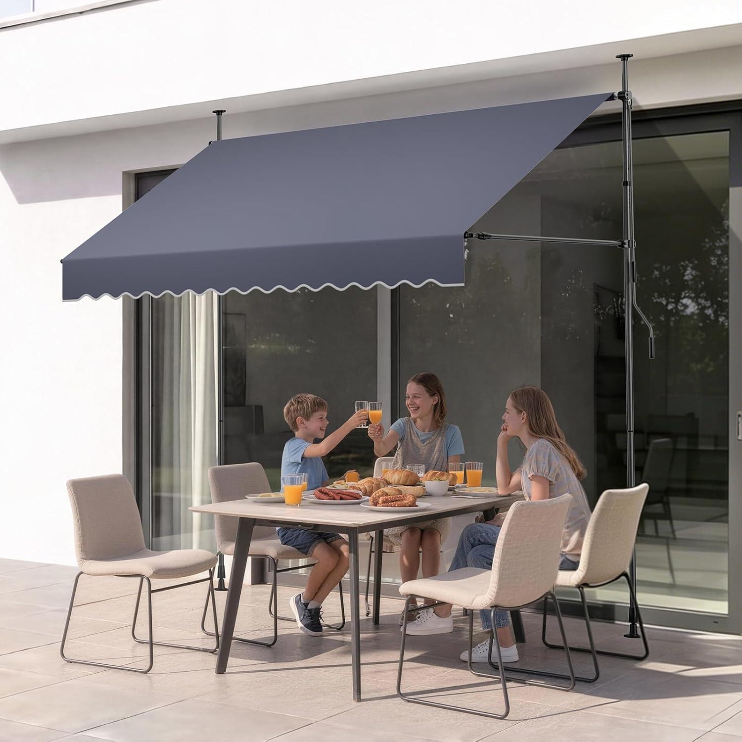 image:imageVEVOR Manual Retractable Awning 98 Outdoor Retractable Patio Awning Sunshade Shelter Height Adjustable Patio Door Window Canopy with Manual Crank Handle for Backyard Garden Balcony Dark Gray
