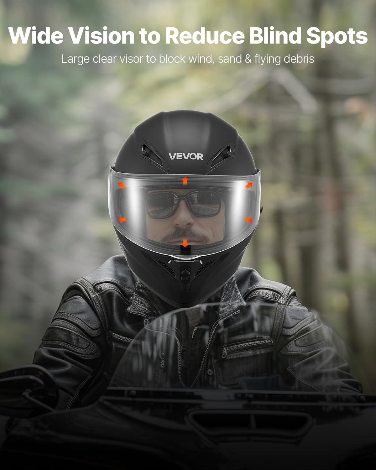image:imageVEVOR Motorcycle Helmet DOT Approved Adult Motocross Dirt Bike Helmet with Large Clear Visor Comfortable Motorbike Racing Street with Detachable Liner for Men amp WomenBlack