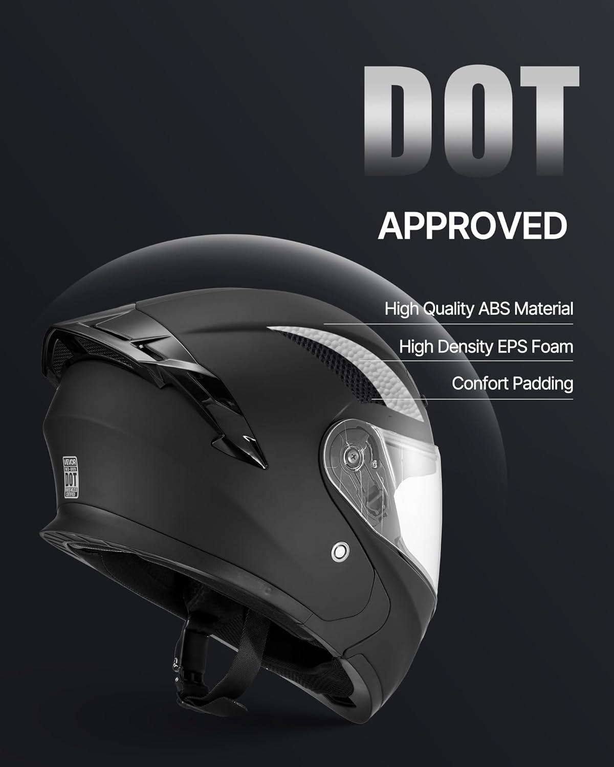 image:imageVEVOR Motorcycle Helmet DOT Approved Adult Motocross Dirt Bike Helmet with Large Clear Visor Comfortable Motorbike Racing Street with Detachable Liner for Men amp WomenBlack