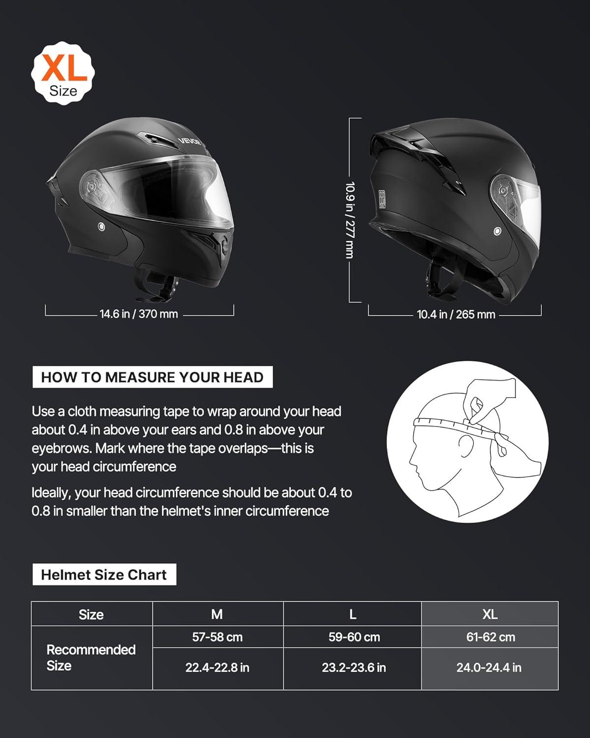 image:imageVEVOR Motorcycle Helmet DOT Approved Adult Motocross Dirt Bike Helmet with Large Clear Visor Comfortable Motorbike Racing Street with Detachable Liner for Men amp WomenBlack