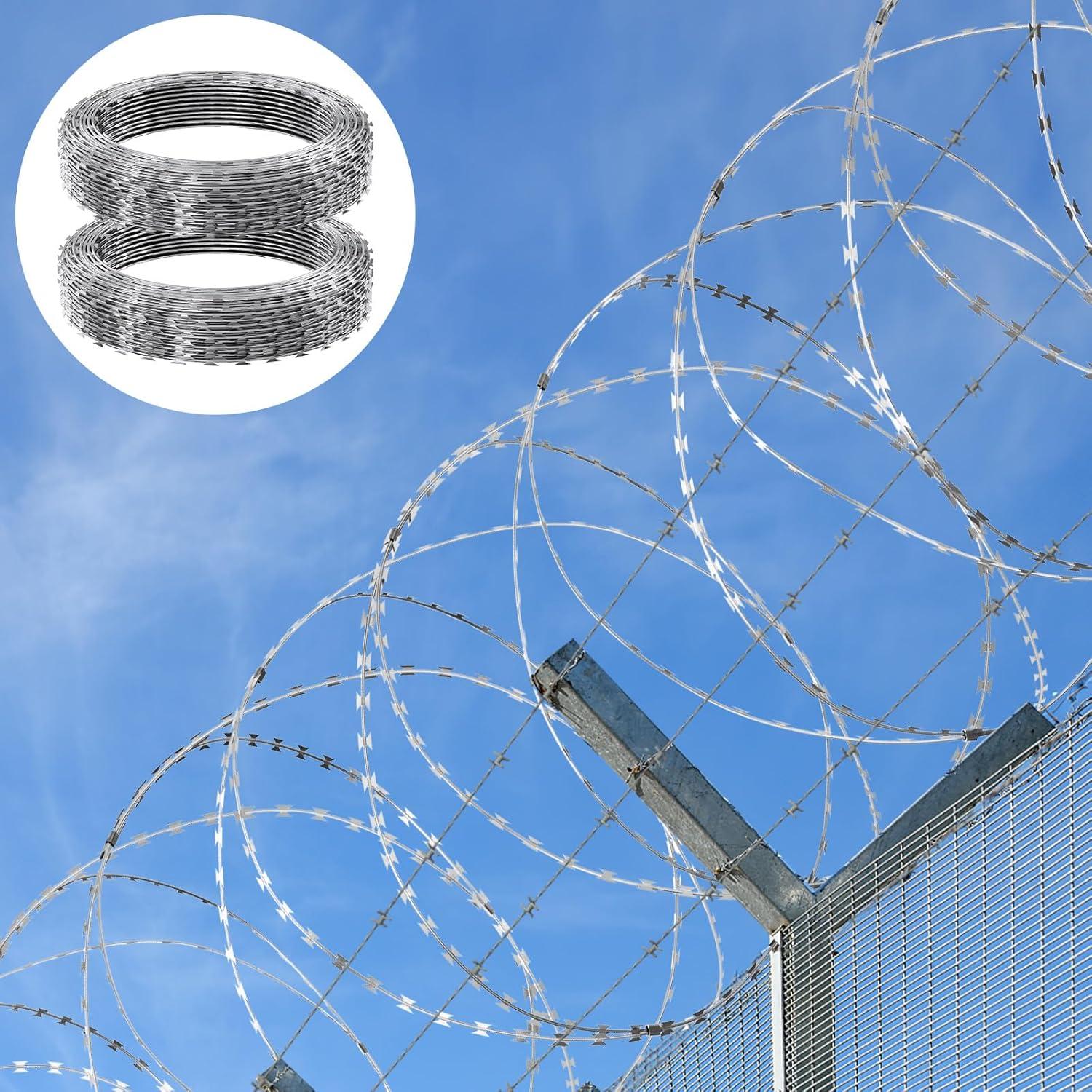 image:imageVEVOR Razor Wires 246 ft Razor Barbed Wire 5 Rolls Razor Wire Fencing Razor Fence Razor Ribbon Barbed Wire Galvanized Razor Wire Fence Rolls Razor for Garden100FT