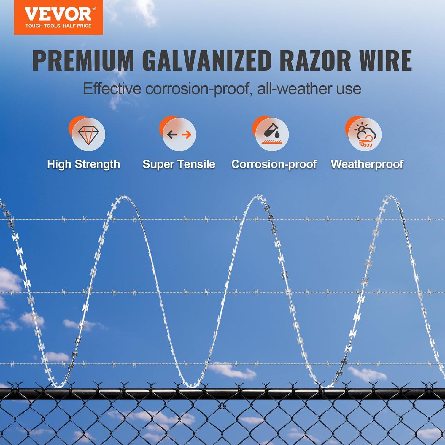 image:imageVEVOR Razor Wires 246 ft Razor Barbed Wire 5 Rolls Razor Wire Fencing Razor Fence Razor Ribbon Barbed Wire Galvanized Razor Wire Fence Rolls Razor for Garden500FT