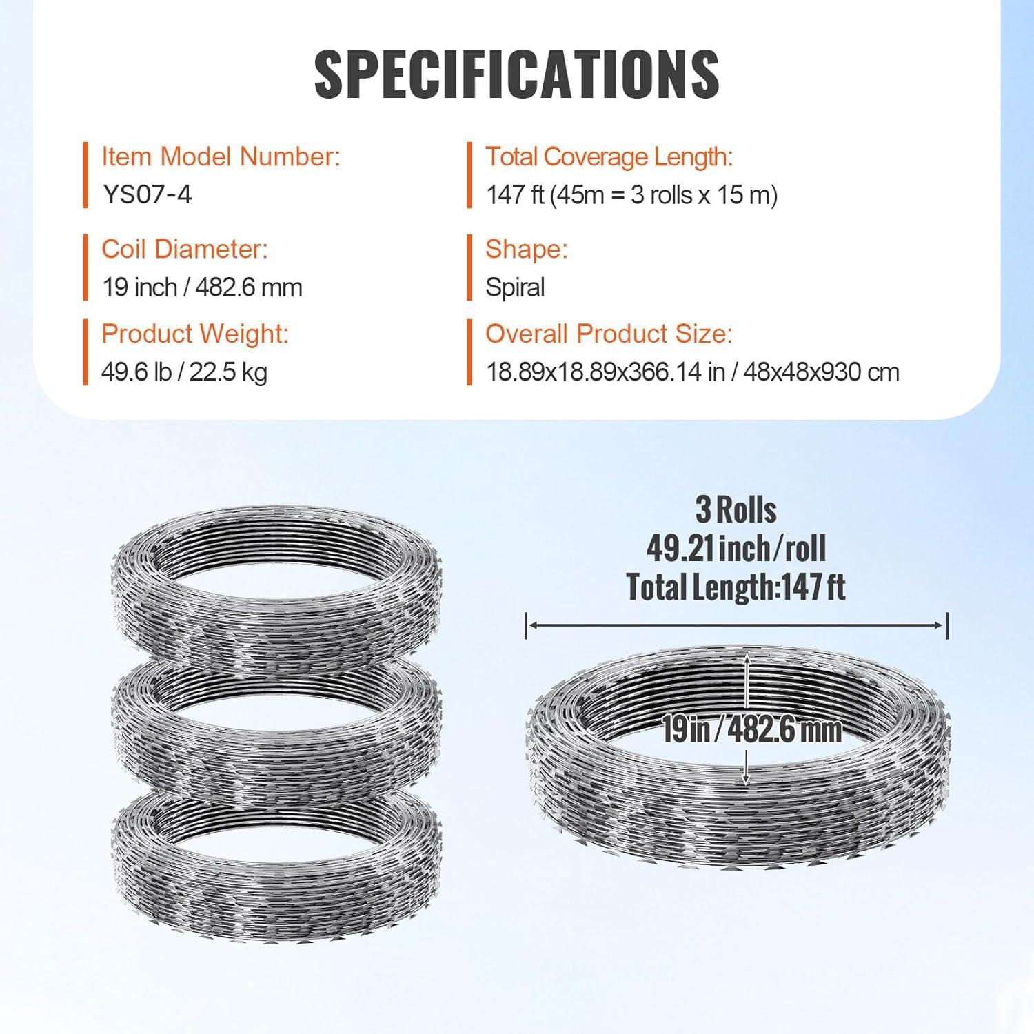 image:imageVEVOR Razor Wires 246 ft Razor Barbed Wire 5 Rolls Razor Wire Fencing Razor Fence Razor Ribbon Barbed Wire Galvanized Razor Wire Fence Rolls Razor for Garden147FT