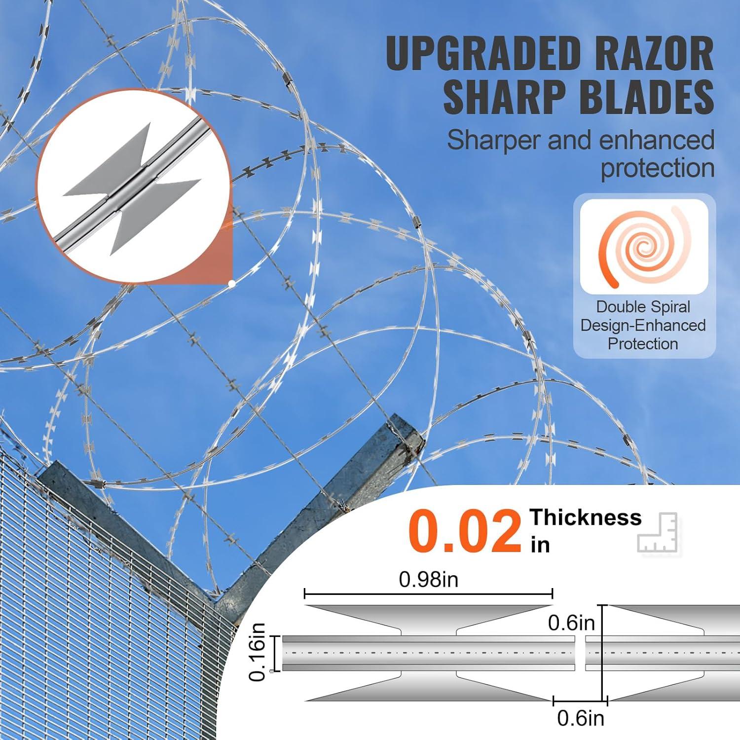 image:imageVEVOR Razor Wires 246 ft Razor Barbed Wire 5 Rolls Razor Wire Fencing Razor Fence Razor Ribbon Barbed Wire Galvanized Razor Wire Fence Rolls Razor for Garden147FT