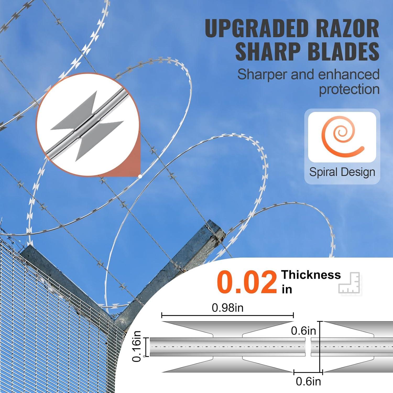 image:imageVEVOR Razor Wires 246 ft Razor Barbed Wire 5 Rolls Razor Wire Fencing Razor Fence Razor Ribbon Barbed Wire Galvanized Razor Wire Fence Rolls Razor for Garden500FT