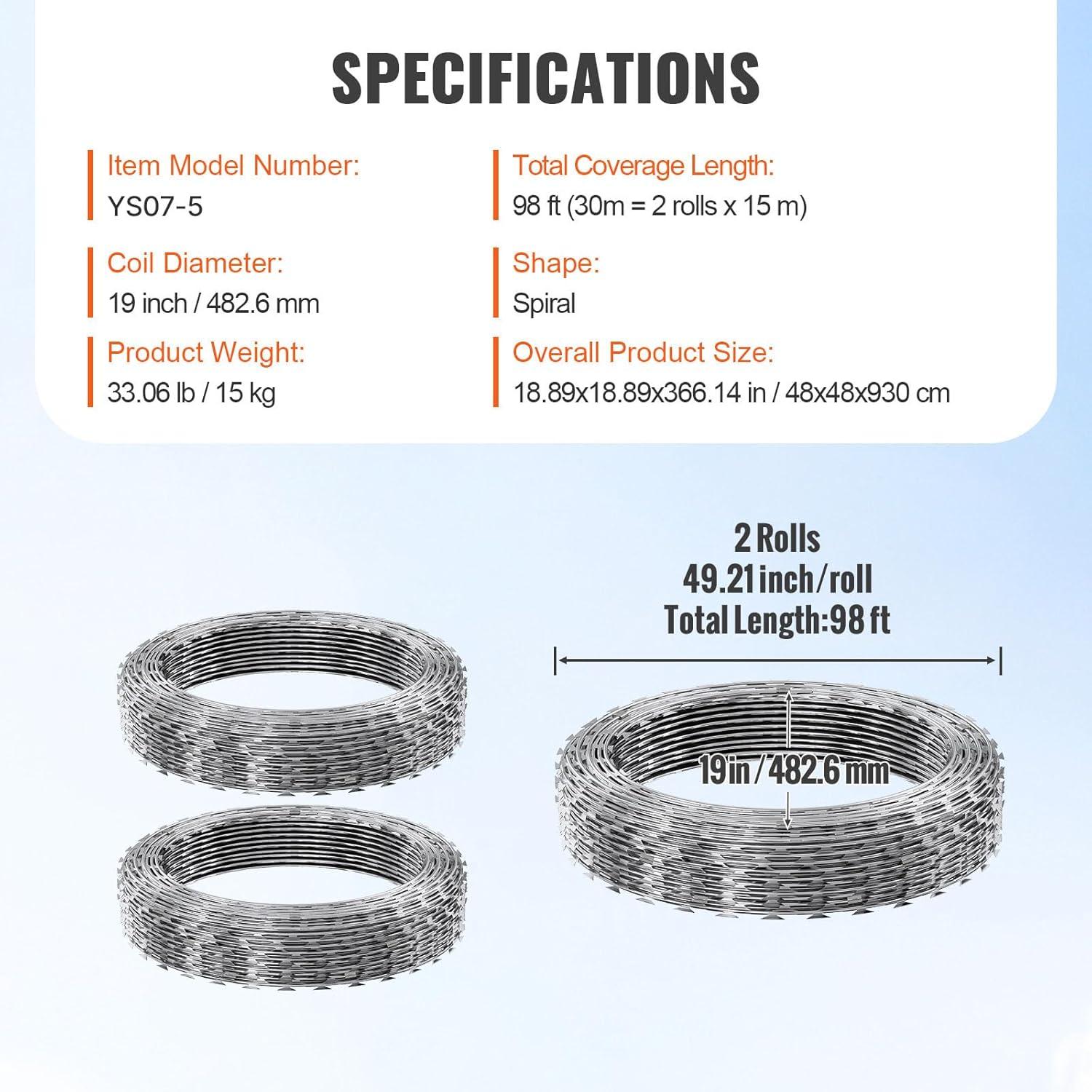 image:imageVEVOR Razor Wires 246 ft Razor Barbed Wire 5 Rolls Razor Wire Fencing Razor Fence Razor Ribbon Barbed Wire Galvanized Razor Wire Fence Rolls Razor for Garden100FT