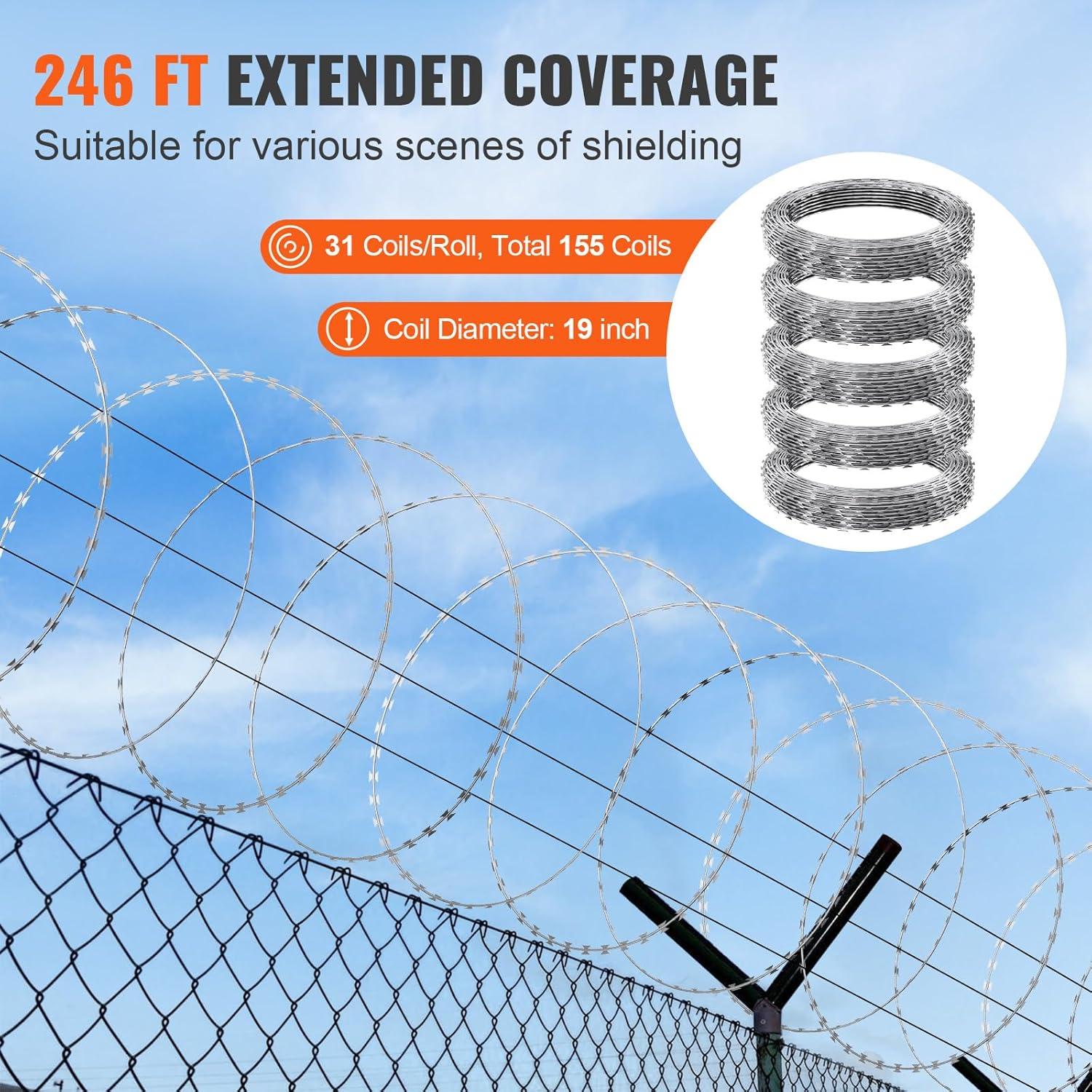 image:imageVEVOR Razor Wires 246 ft Razor Barbed Wire 5 Rolls Razor Wire Fencing Razor Fence Razor Ribbon Barbed Wire Galvanized Razor Wire Fence Rolls Razor for Garden500FT