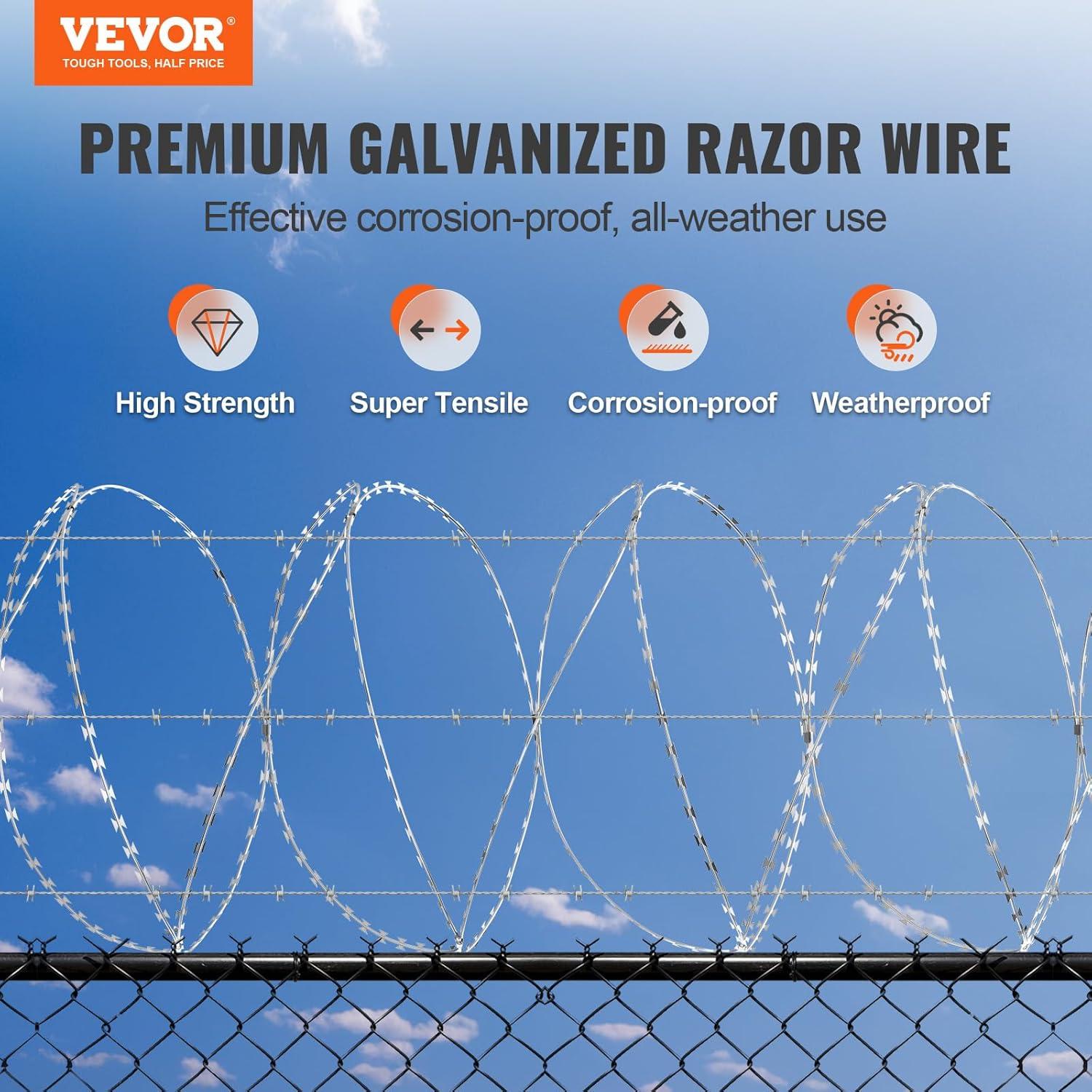 image:imageVEVOR Razor Wires 246 ft Razor Barbed Wire 5 Rolls Razor Wire Fencing Razor Fence Razor Ribbon Barbed Wire Galvanized Razor Wire Fence Rolls Razor for Garden147FT