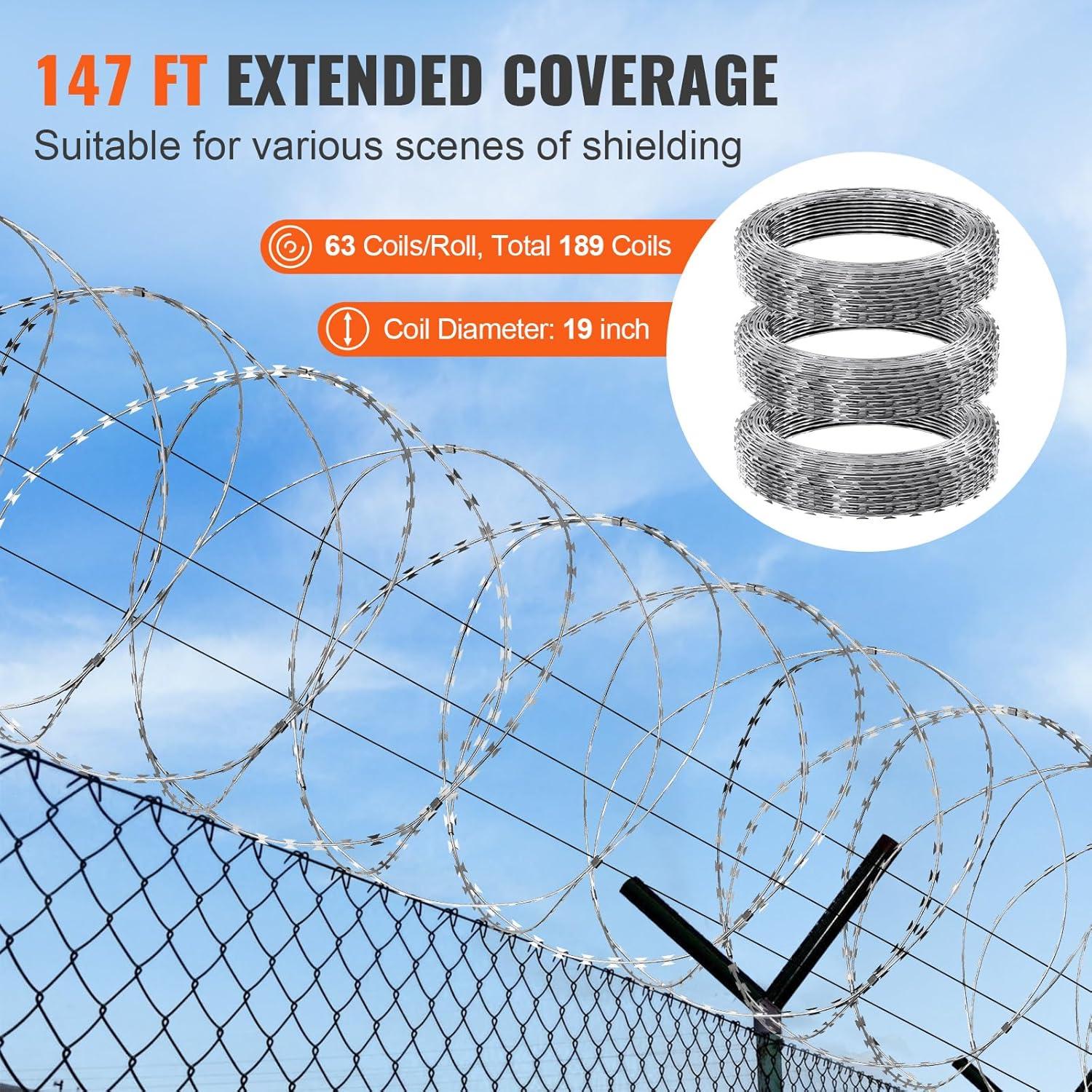 image:imageVEVOR Razor Wires 246 ft Razor Barbed Wire 5 Rolls Razor Wire Fencing Razor Fence Razor Ribbon Barbed Wire Galvanized Razor Wire Fence Rolls Razor for Garden147FT