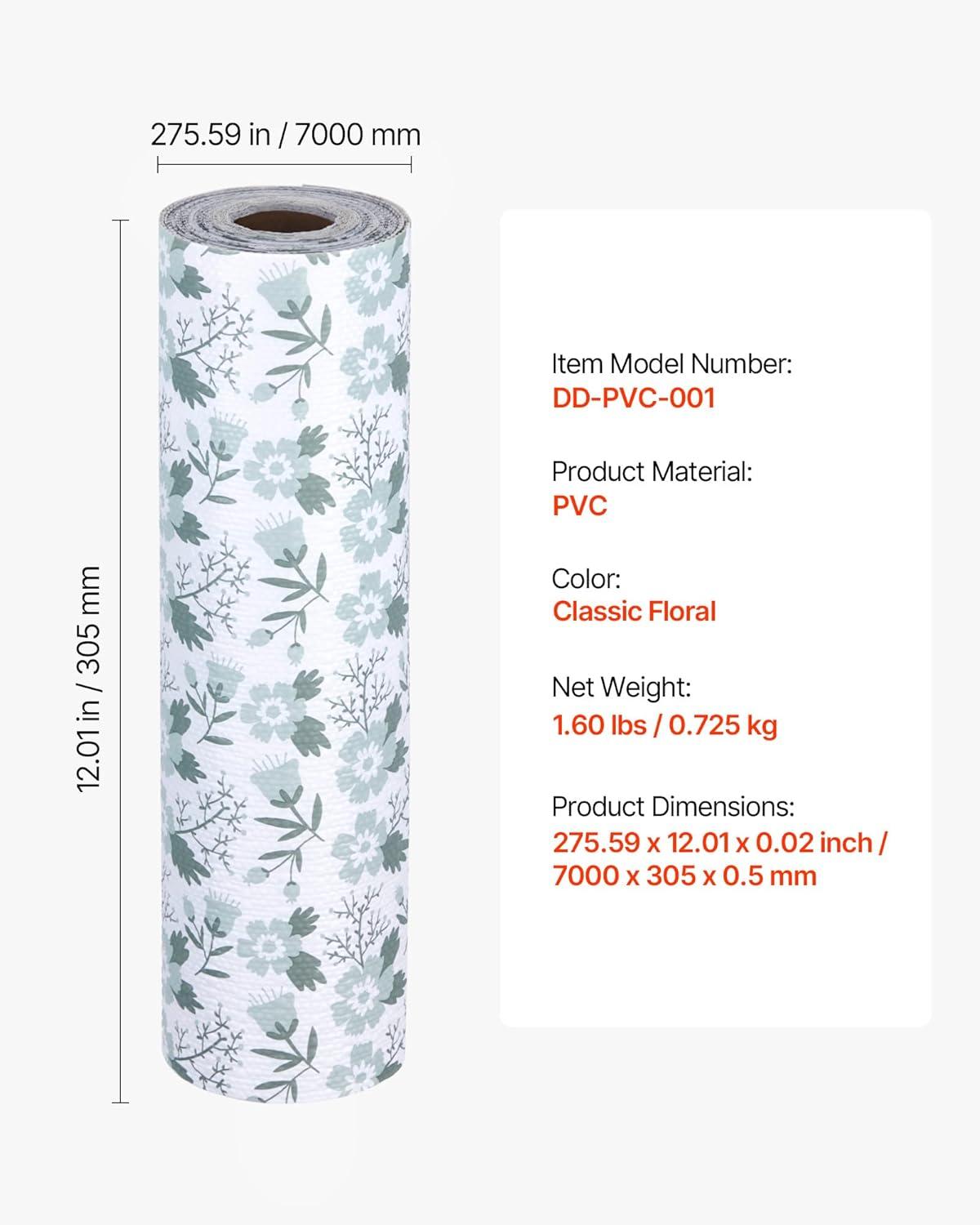 image:imageVEVOR Shelf Liner Drawer Liner for Kitchen Cabinet NonAdhesive NonSlip Waterproof Washable Shelf Paper Easy to Cut Durable PVC Cabinet Mat for Dresser Pantry Shelve BathroomFloral12in x 23FTClassic Floral