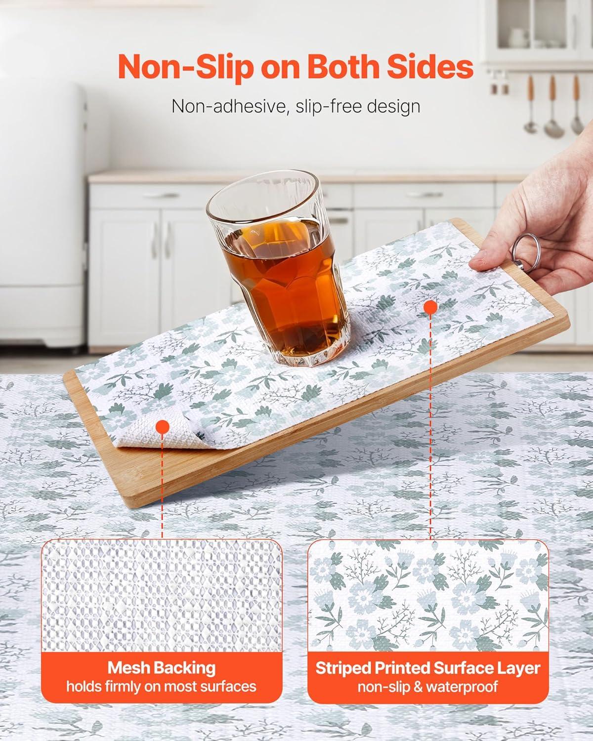 image:imageVEVOR Shelf Liner Drawer Liner for Kitchen Cabinet NonAdhesive NonSlip Waterproof Washable Shelf Paper Easy to Cut Durable PVC Cabinet Mat for Dresser Pantry Shelve BathroomFloral12in x 23FTClassic Floral
