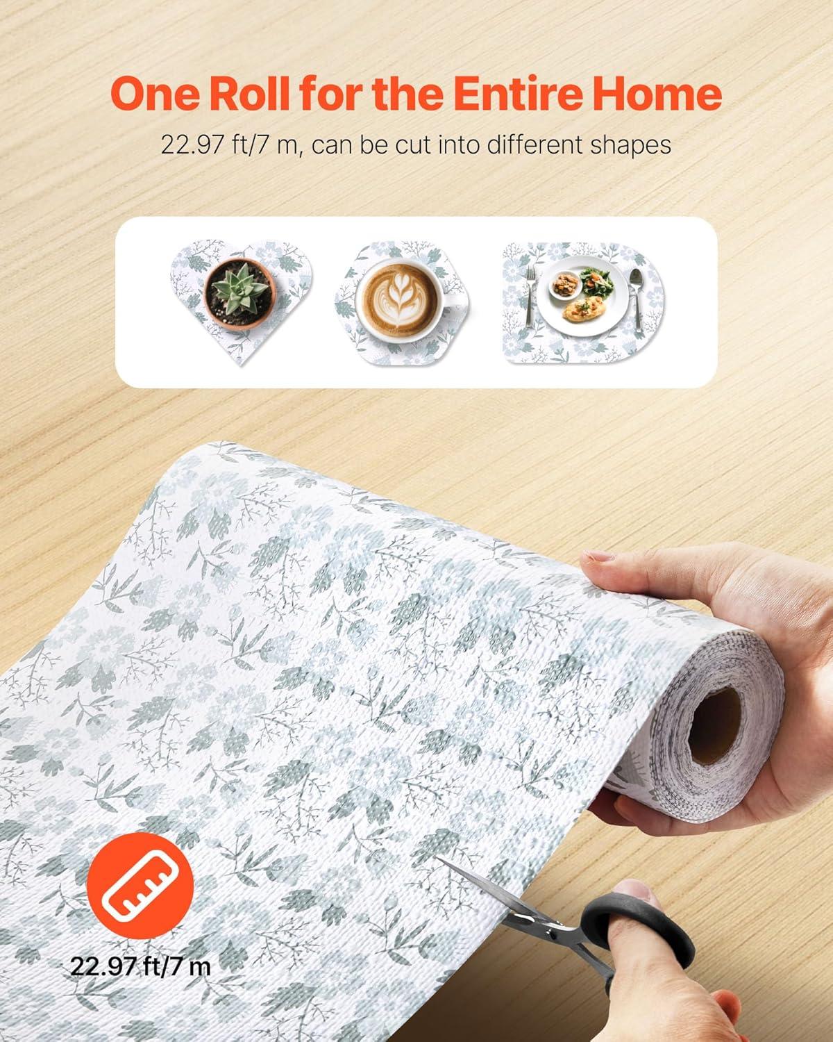 image:imageVEVOR Shelf Liner Drawer Liner for Kitchen Cabinet NonAdhesive NonSlip Waterproof Washable Shelf Paper Easy to Cut Durable PVC Cabinet Mat for Dresser Pantry Shelve BathroomFloral12in x 23FTClassic Floral