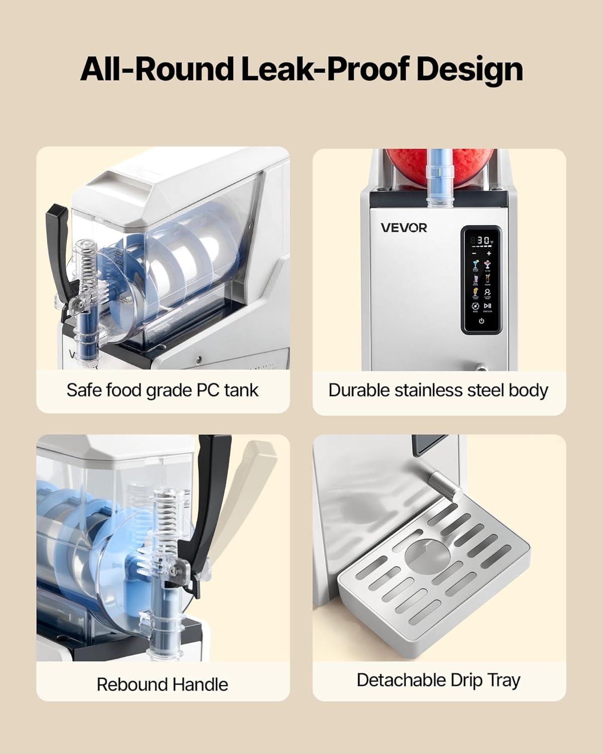 image:imageVEVOR Slushie Machine 3L100oz No Ice Needed Slushy Machine for Home Frozen Drink Maker with Single Tank Margarita Machine with SelfCleaning for Frozen Margaritas Frapps Milkshake amp MoreStainless steel color beige