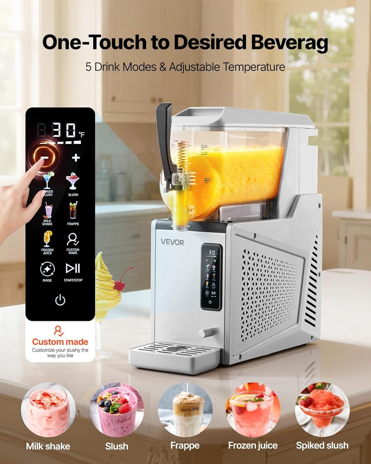 image:imageVEVOR Slushie Machine 3L100oz No Ice Needed Slushy Machine for Home Frozen Drink Maker with Single Tank Margarita Machine with SelfCleaning for Frozen Margaritas Frapps Milkshake amp MoreStainless steel color beige