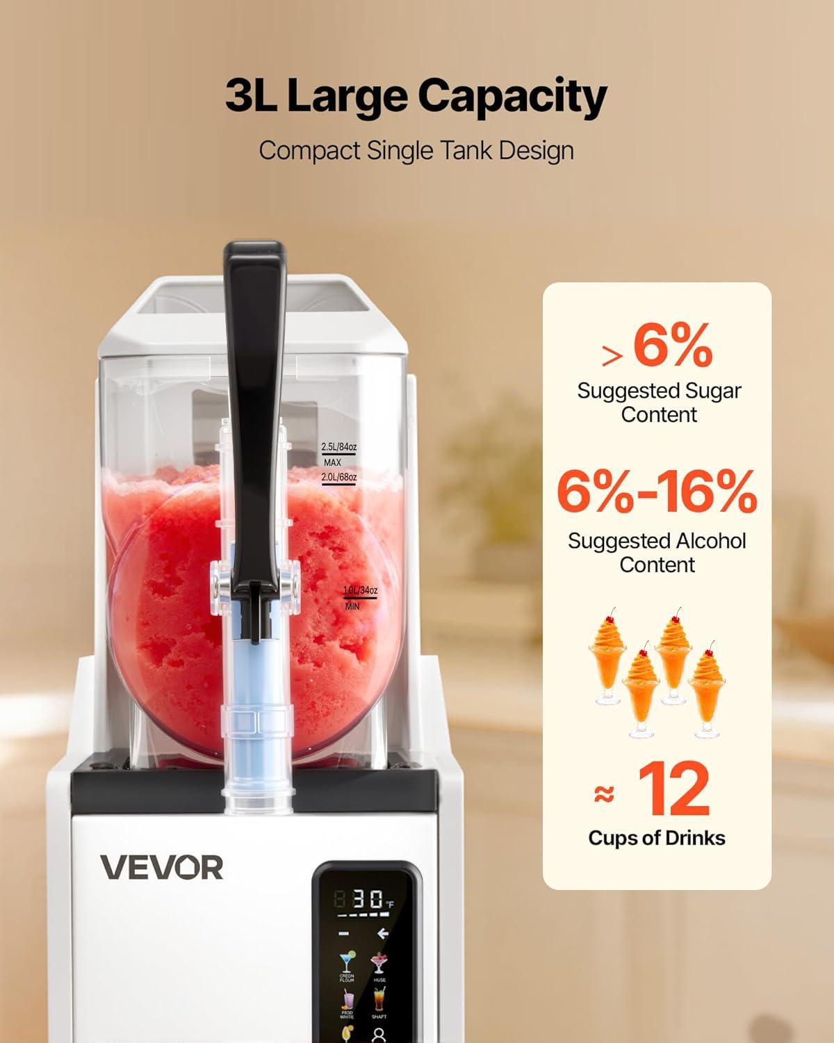 image:imageVEVOR Slushie Machine 3L100oz No Ice Needed Slushy Machine for Home Frozen Drink Maker with Single Tank Margarita Machine with SelfCleaning for Frozen Margaritas Frapps Milkshake amp MoreStainless steel color beige