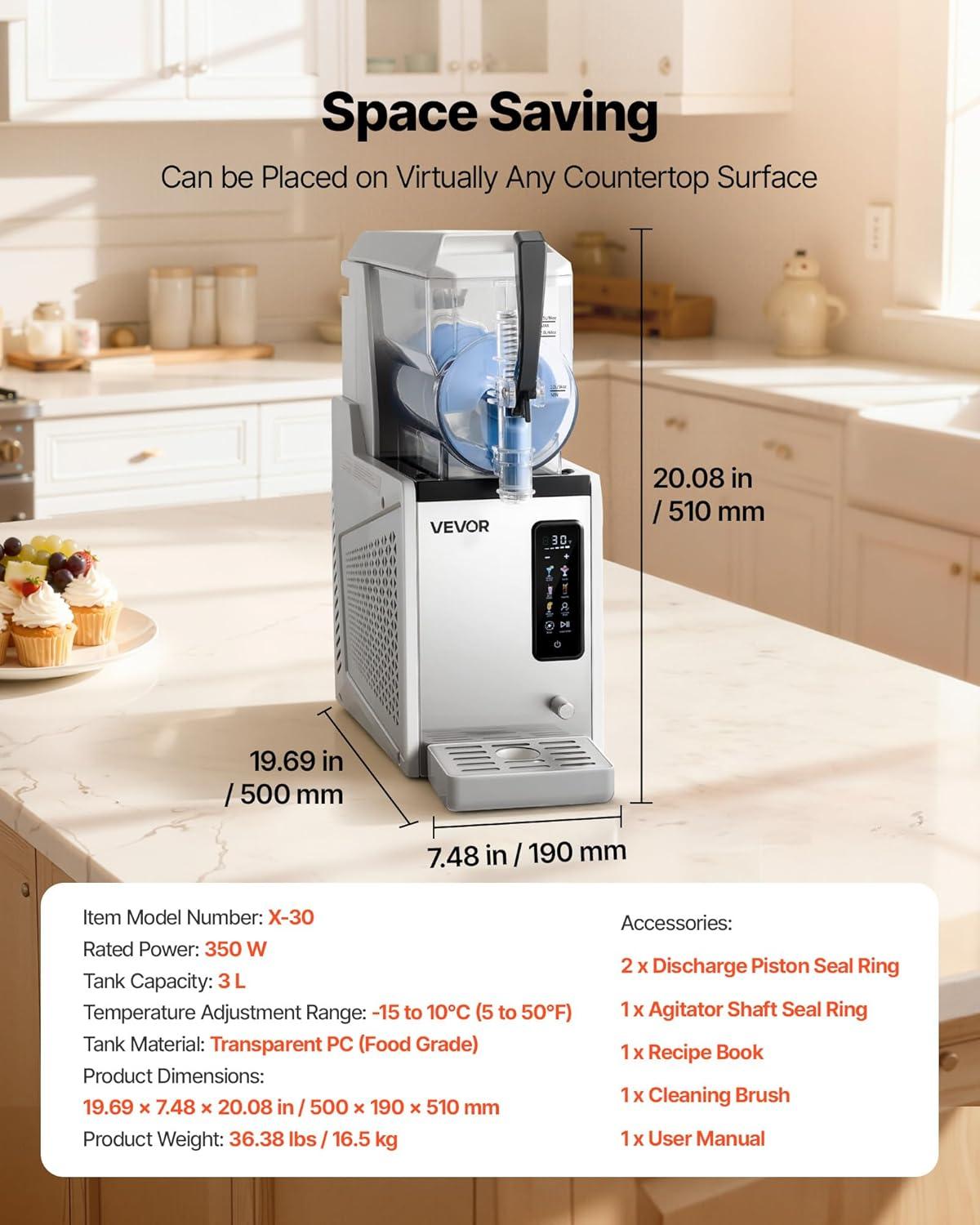 image:imageVEVOR Slushie Machine 3L100oz No Ice Needed Slushy Machine for Home Frozen Drink Maker with Single Tank Margarita Machine with SelfCleaning for Frozen Margaritas Frapps Milkshake amp MoreStainless steel color beige