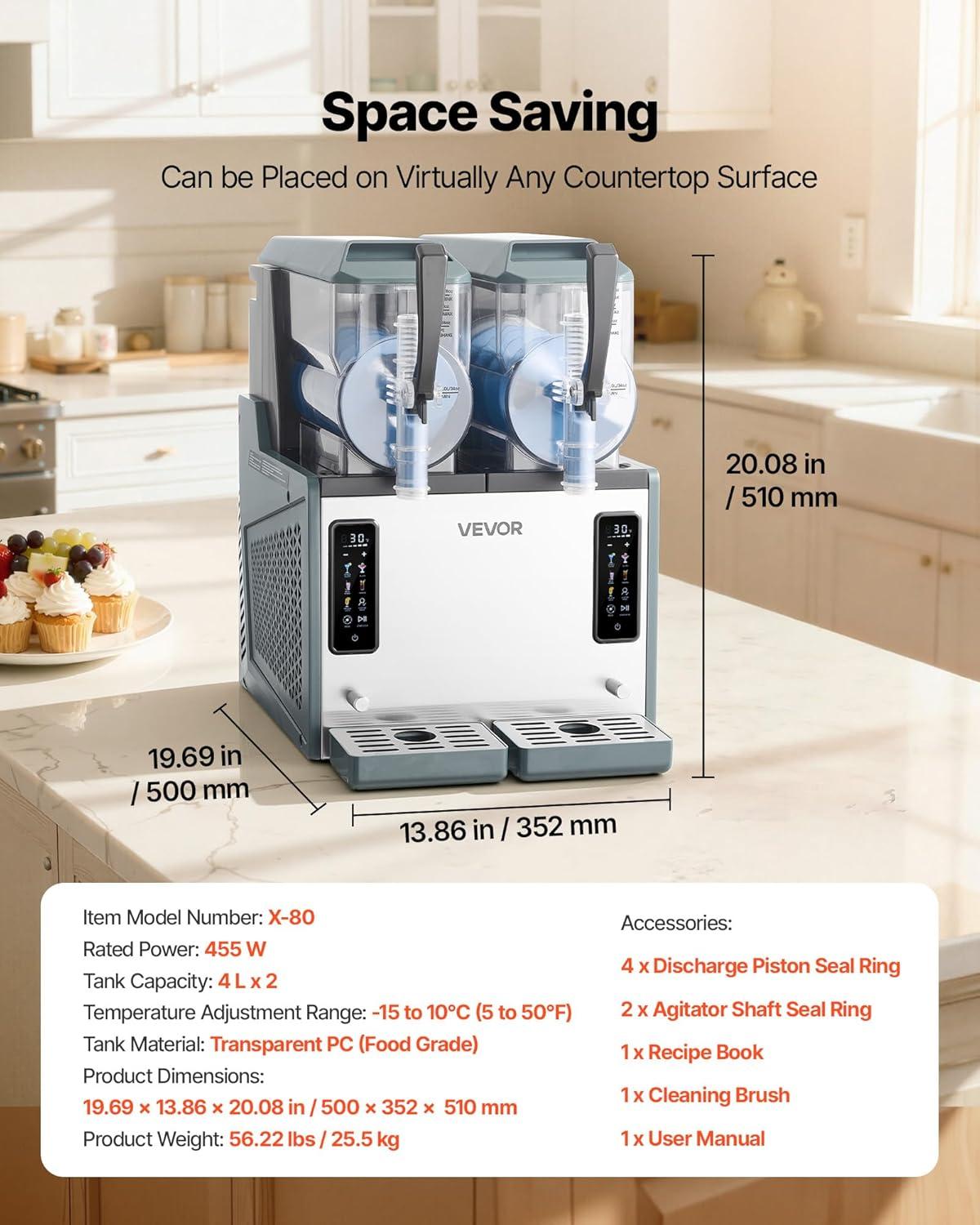 image:imageVEVOR Slushie Machine 4L135oz No Ice Needed Slushy Machine for Home Frozen Drink Maker with Single Tank Margarita Machine with SelfCleaning for Frozen Margaritas Frapps Milkshake amp More4Lx2