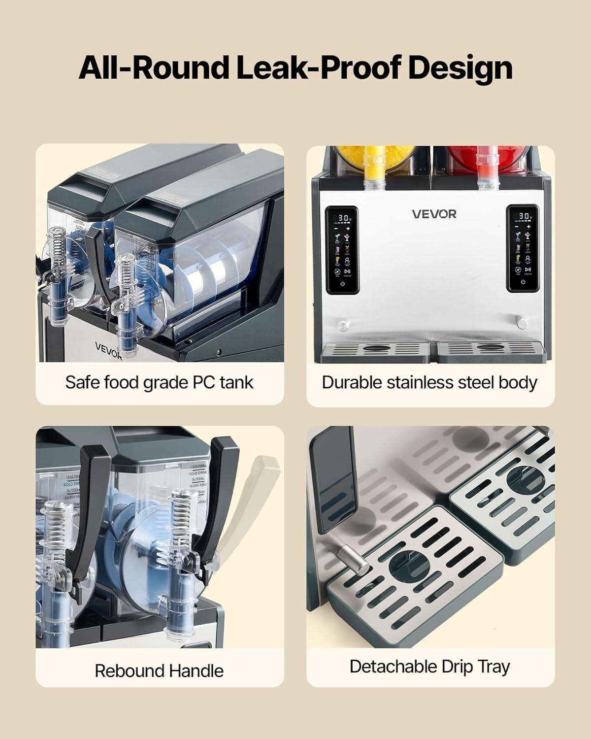 image:imageVEVOR Slushie Machine 4L135oz No Ice Needed Slushy Machine for Home Frozen Drink Maker with Single Tank Margarita Machine with SelfCleaning for Frozen Margaritas Frapps Milkshake amp More4Lx2