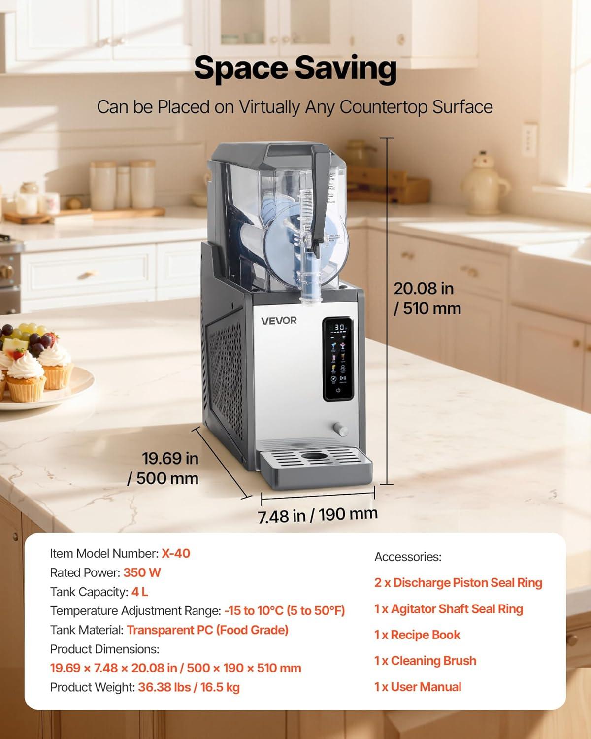 image:imageVEVOR Slushie Machine 4L135oz No Ice Needed Slushy Machine for Home Frozen Drink Maker with Single Tank Margarita Machine with SelfCleaning for Frozen Margaritas Frapps Milkshake amp More4L