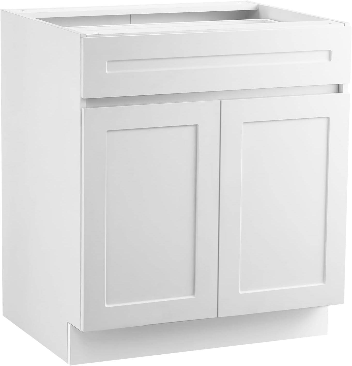 image:imageVEVOR White Shaker Base Cabinet 36Inch Unassembled Sink Base Cabinet 36 W x 24 D x 345 H Ready to Assemble Cabinet with SoftClose Doors and Adjustable Shelf for Home Office36W Base Cabinet