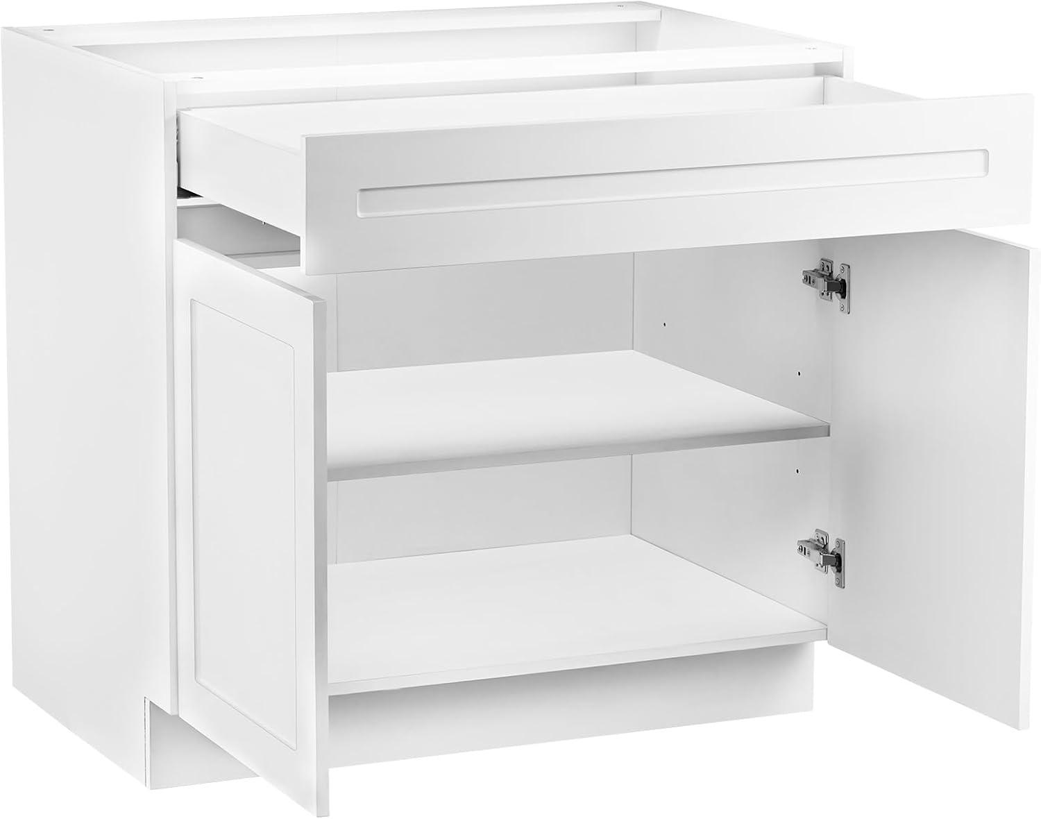 image:imageVEVOR White Shaker Base Cabinet 36Inch Unassembled Sink Base Cabinet 36 W x 24 D x 345 H Ready to Assemble Cabinet with SoftClose Doors and Adjustable Shelf for Home Office30W Base Cabinet